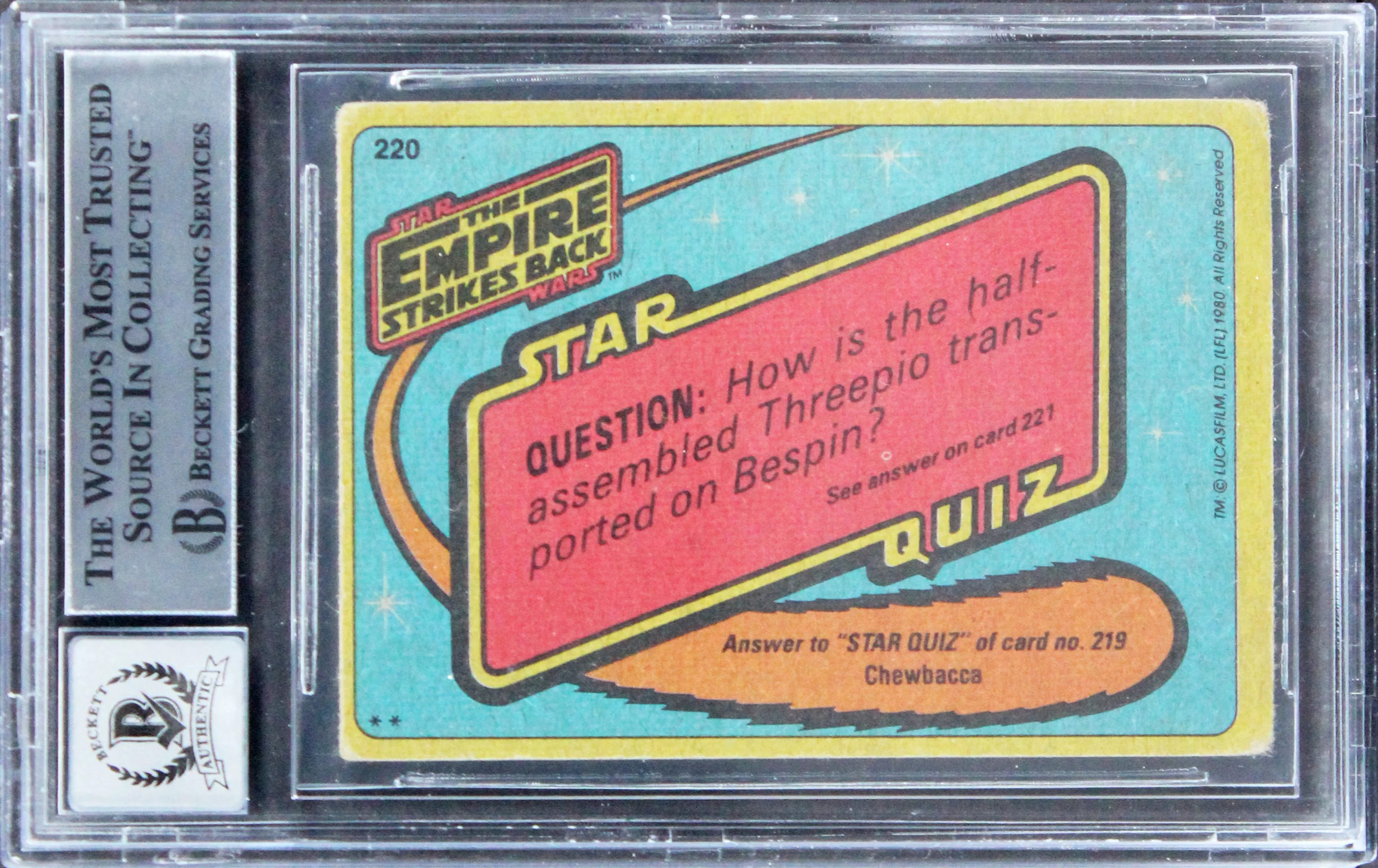 Jeremy Bulloch & Jason Wingreen Signed 1980 SW ESB #220 Card Auto 10 BAS Slab 2 - Image 3