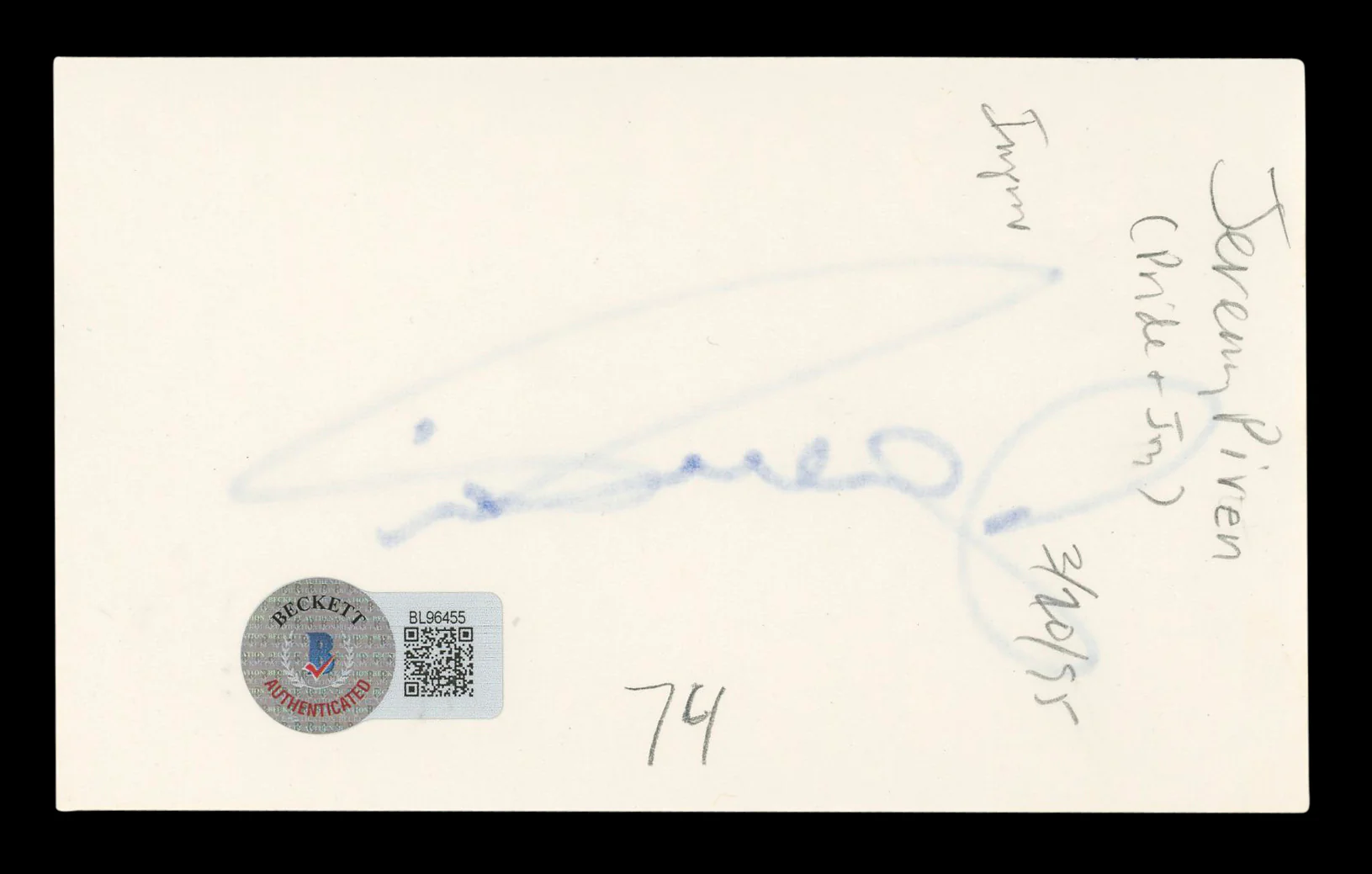 Jeremy Piven Entourage Authentic Signed 3x5 Index Card Autographed BAS #BL96455 - Image 3