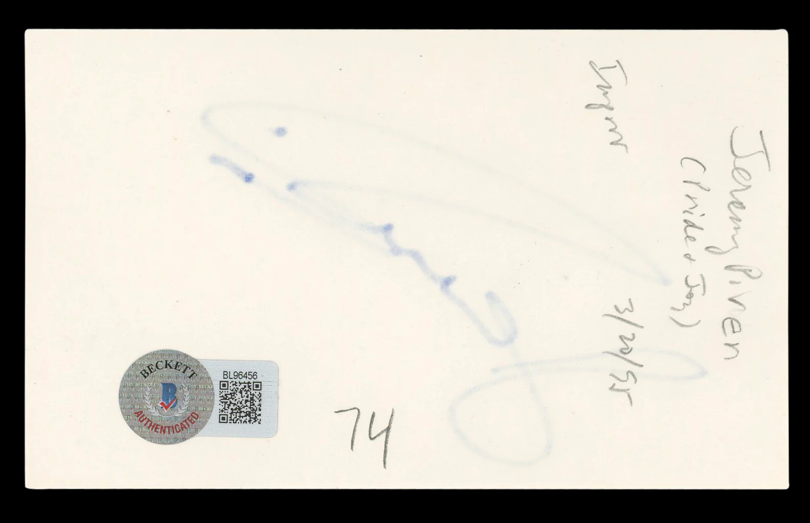 Jeremy Piven Entourage Authentic Signed 3x5 Index Card Autographed BAS #BL96456 - Image 3