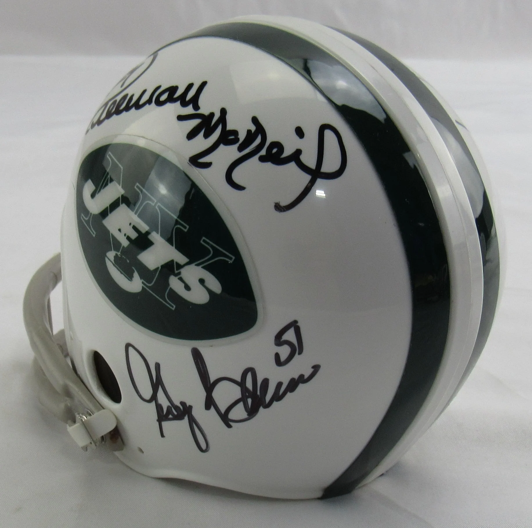 Wesley Walker Freeman McNeil Multi Signed Auto Jets Mini Helmet JSA CM07471 - Image 3