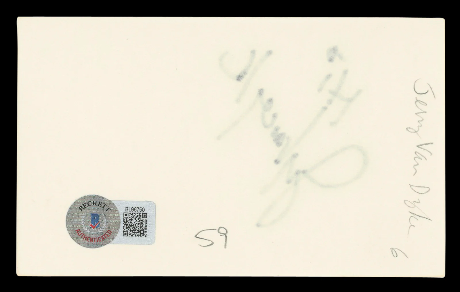Jerry Van Dyke Coach "Hi" Authentic Signed 3x5 Index Card BAS #BL96750 - Image 3