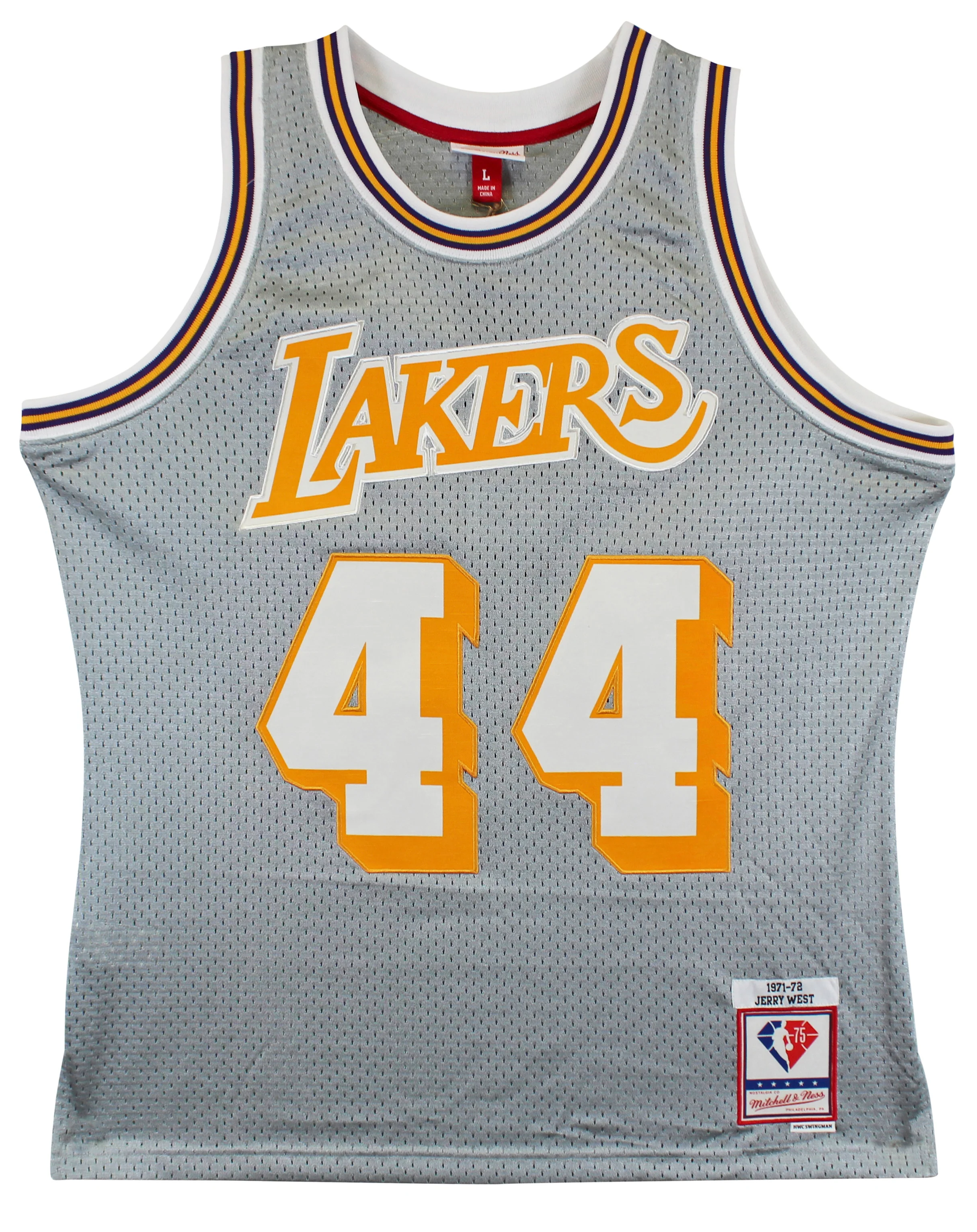 Jerry West Grey 75th Anniversary Mitchell & Ness HWC Swingman Jersey Un-signed - Image 3
