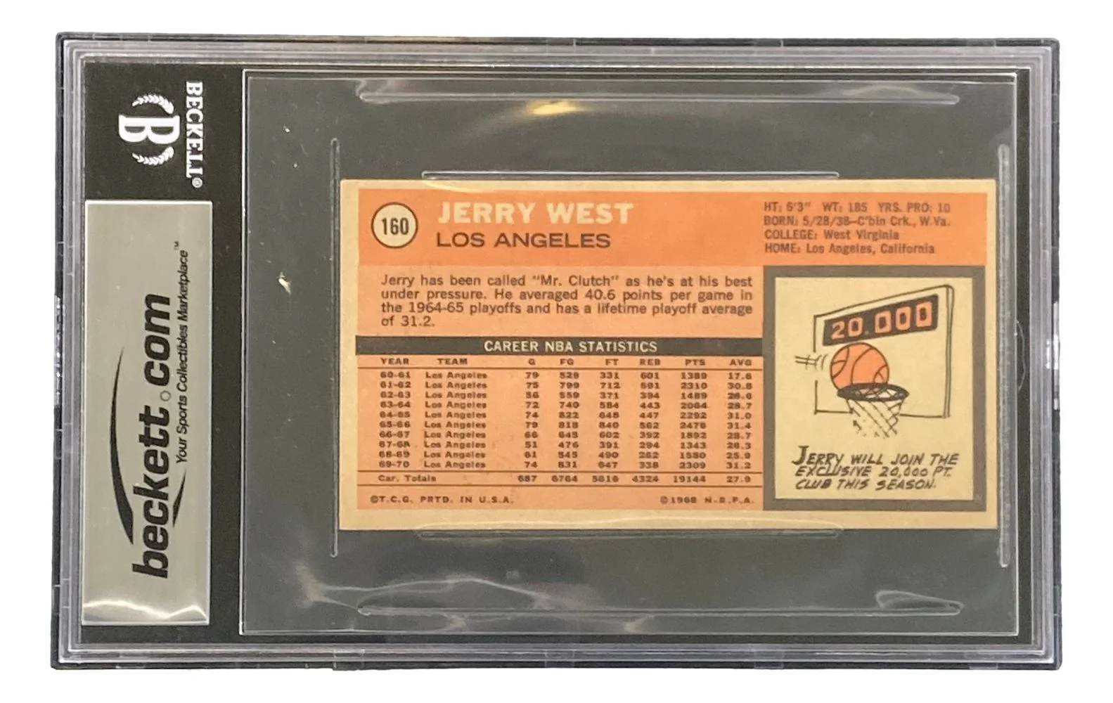 Jerry West Signed 1970-71 Topps #160 Los Angeles Lakers Trading Card BAS - Image 2