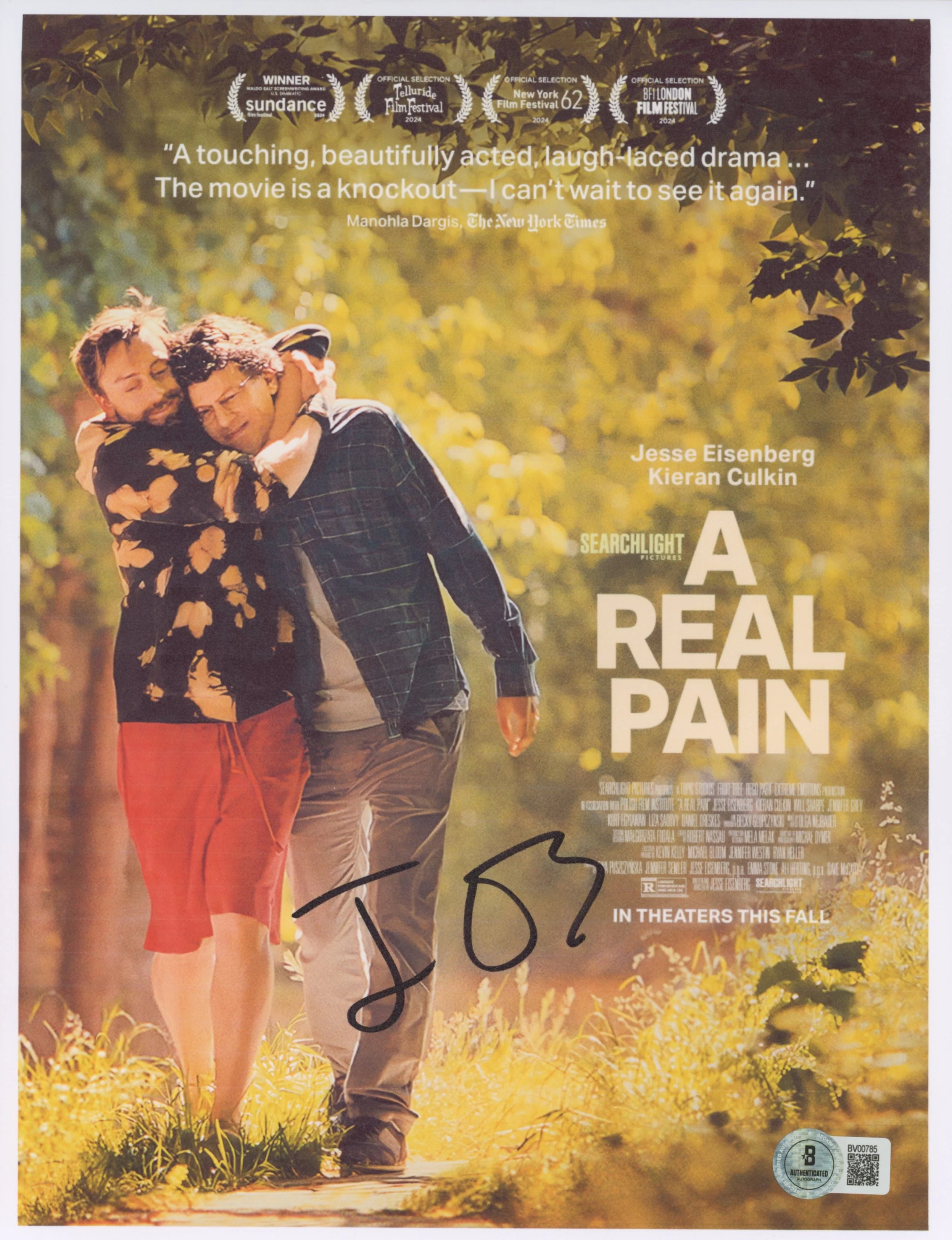 Jesse Eisenberg A Real Pain Authentic Signed 8.5x11 Photo BAS #BV00785 - Image 2
