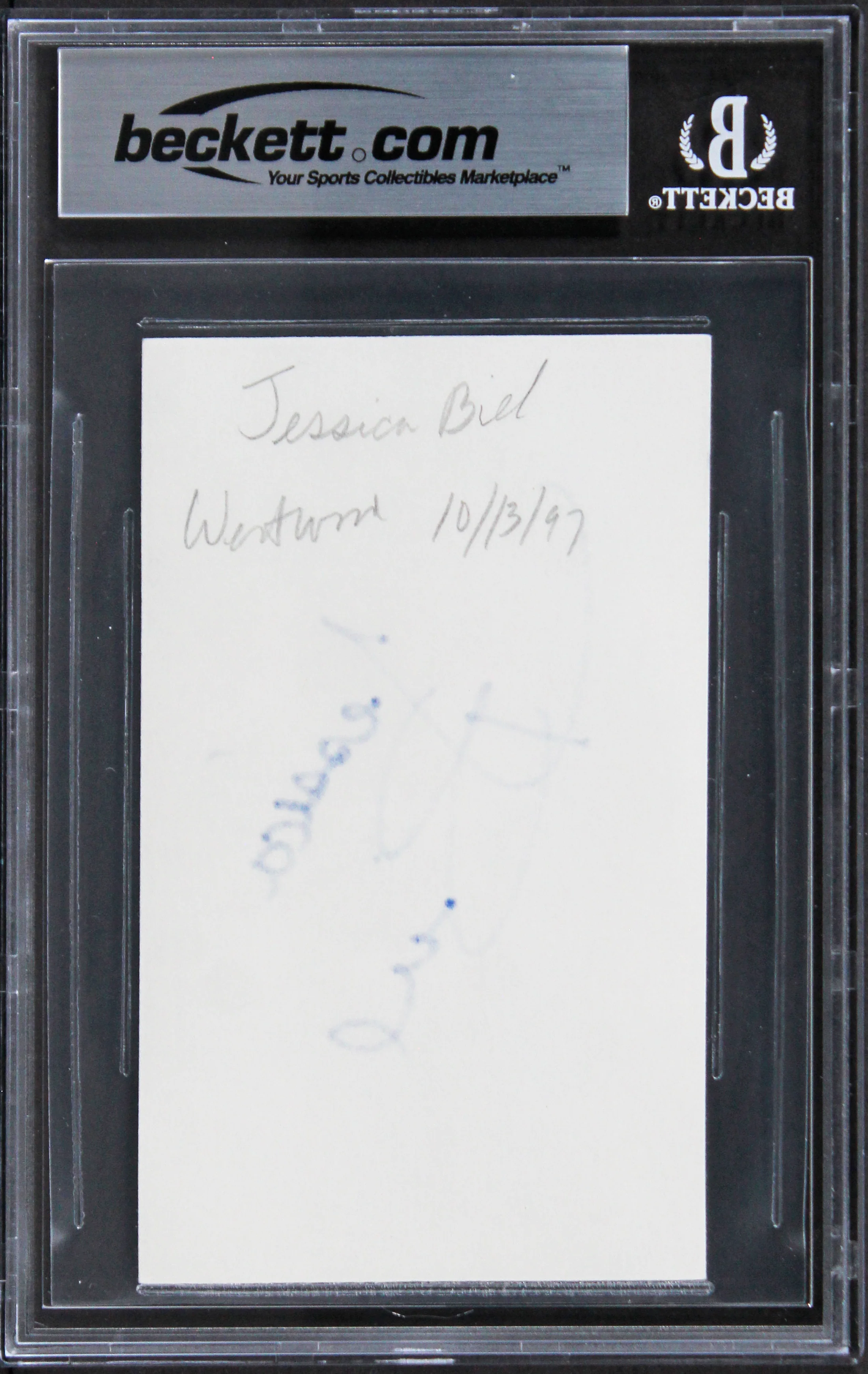 Jessica Biel 7th Heaven Authentic Signed 3x5 Index Card Autographed BAS Slabbed - Image 3