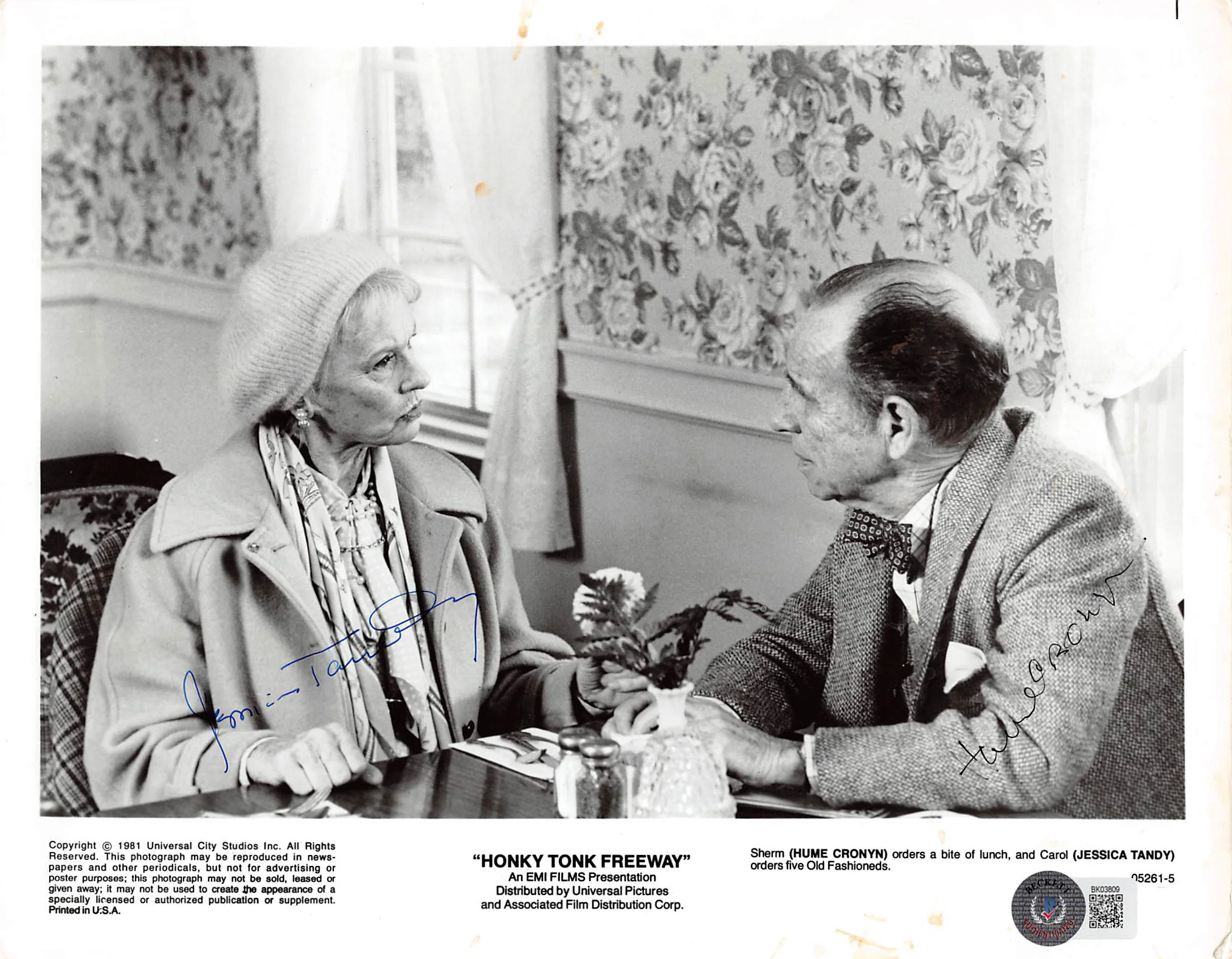 Jessica Tandy & Hume Cronyn Honky Tonk Freeway Signed 8x10 Photo BAS #BK03809 - Image 2