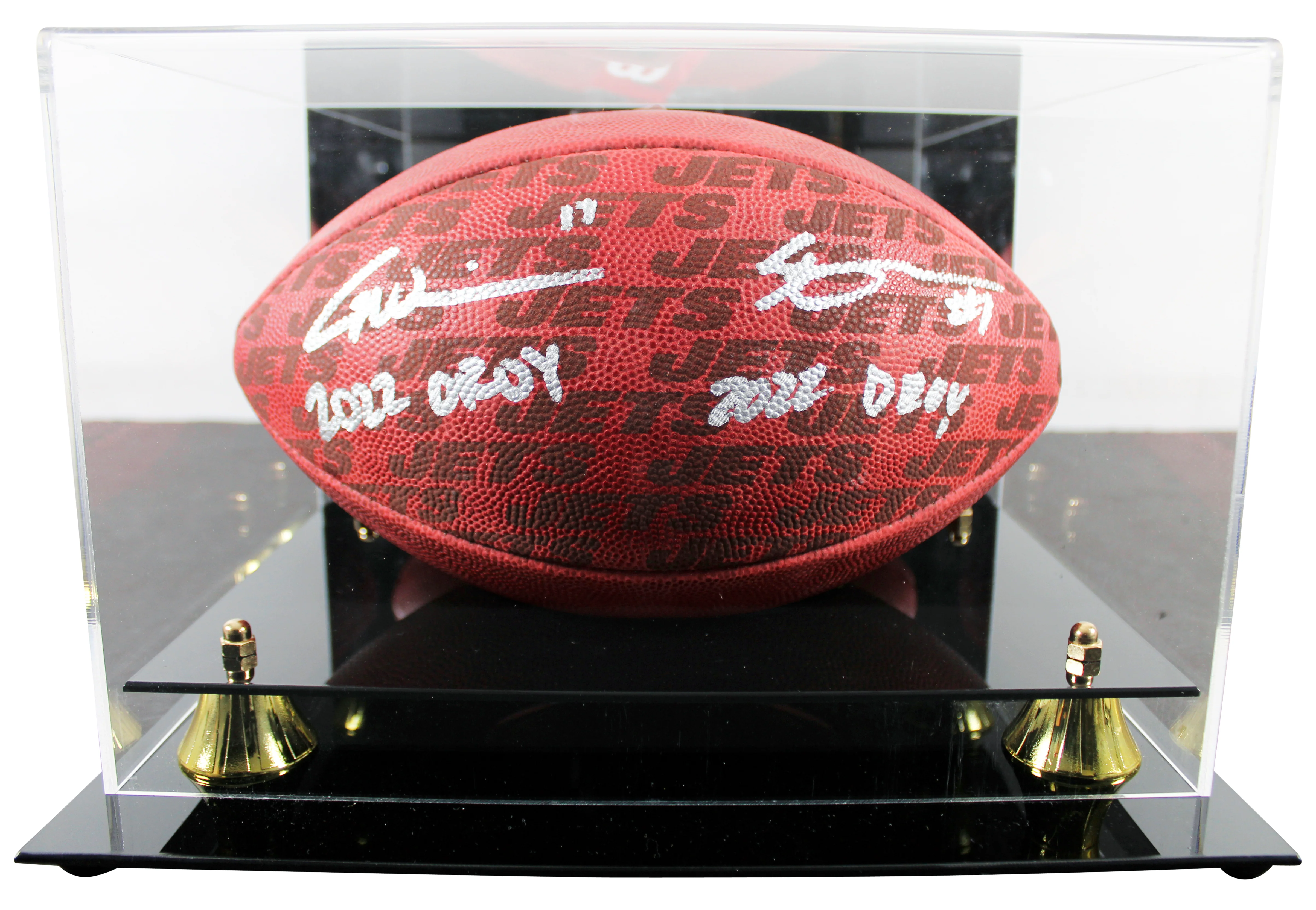 Jets Ahman "Sauce" Gardner & Garrett Wilson Signed "Duke" Football W/ Case BAS W - Image 2