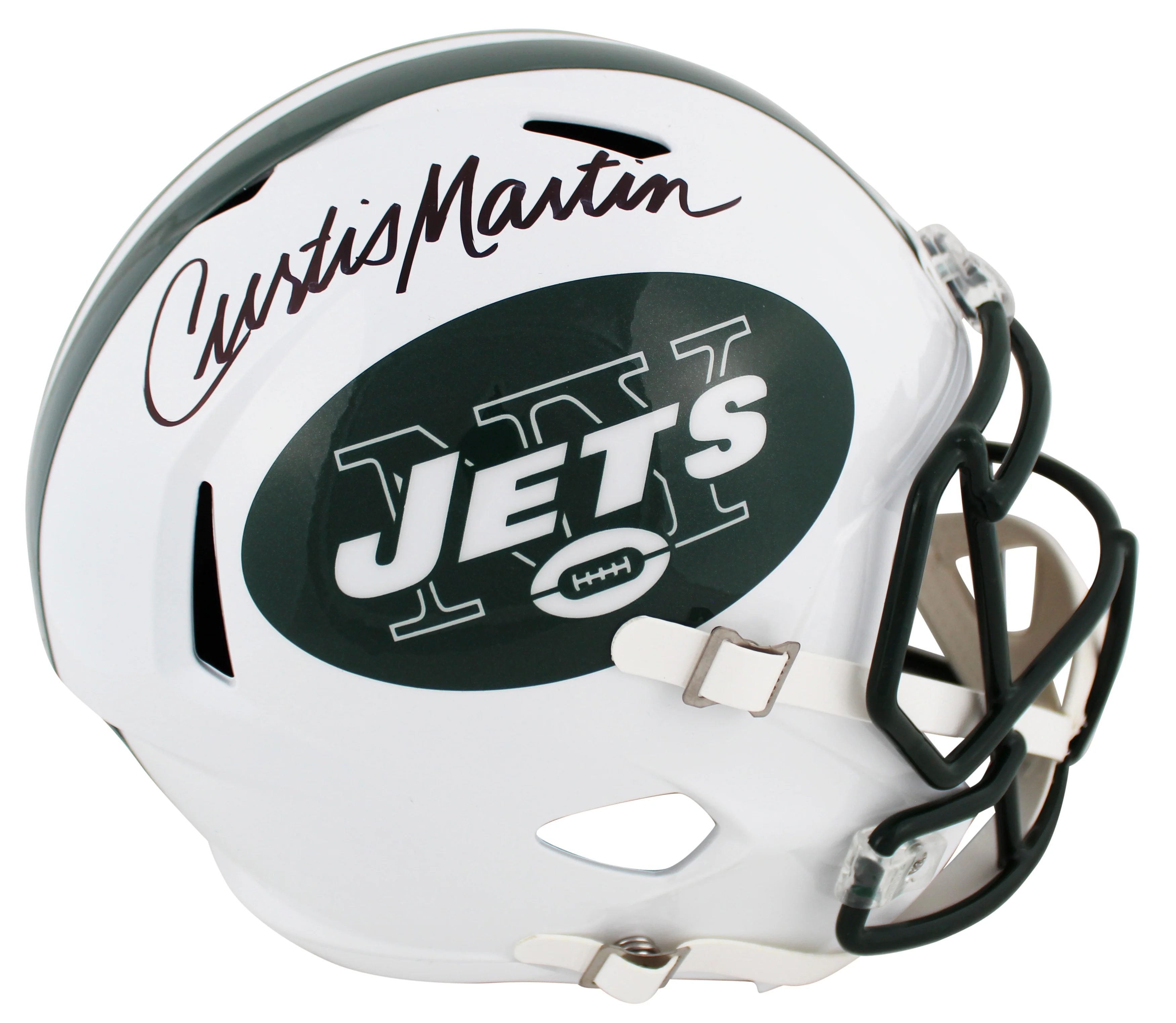 Jets Curtis Martin Signed 1998-18 TB Full Size Speed Rep Helmet w Case PSA Itp - Image 3