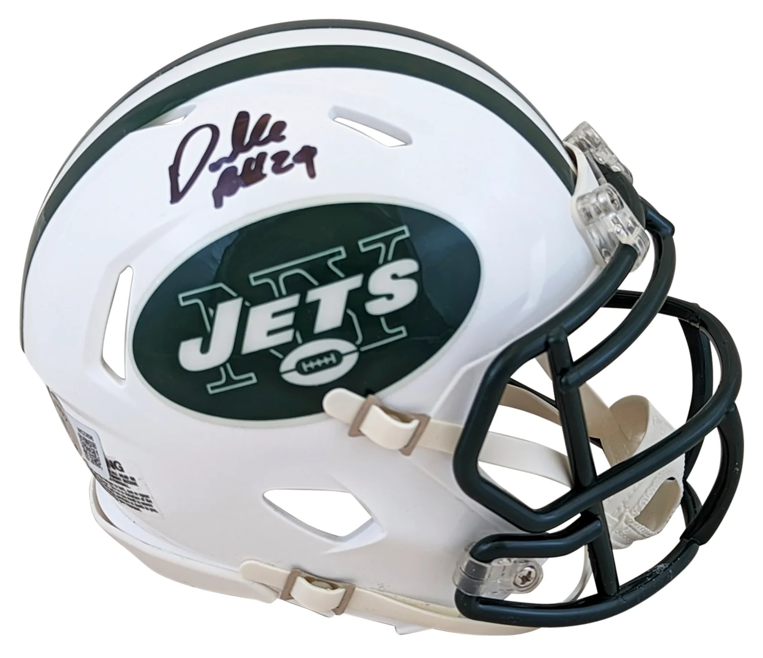 Jets Darrelle Revis Authentic Signed 98-18 TB Speed Mini Helmet BAS Witnessed - Image 2