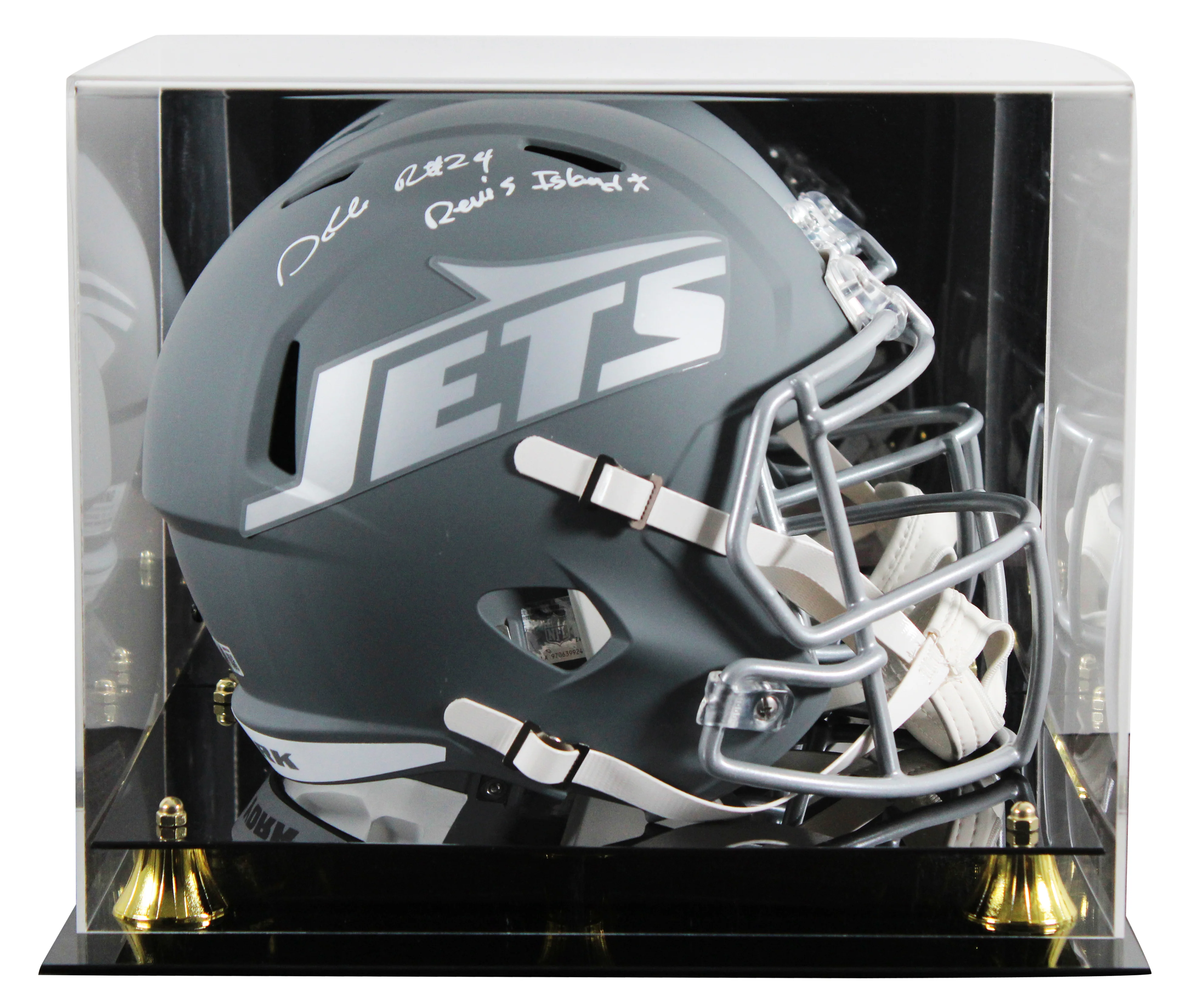 Jets Darrelle Revis "Revis Island" Signed Slate F/S Speed Rep Helmet W/ Case BAS