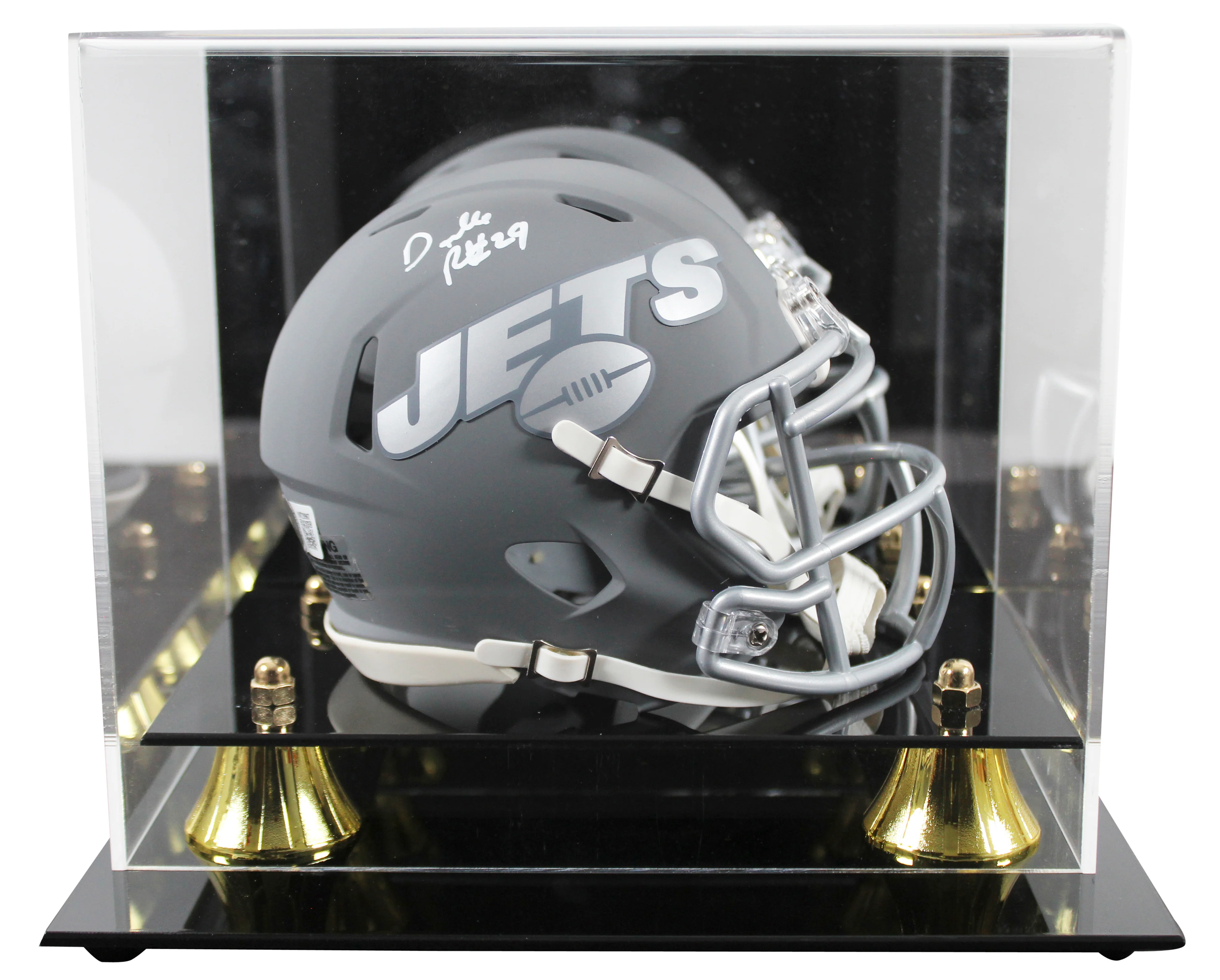 Jets Darrelle Revis Signed Slate Speed Mini Helmet W/ Case BAS Witnessed - Image 2