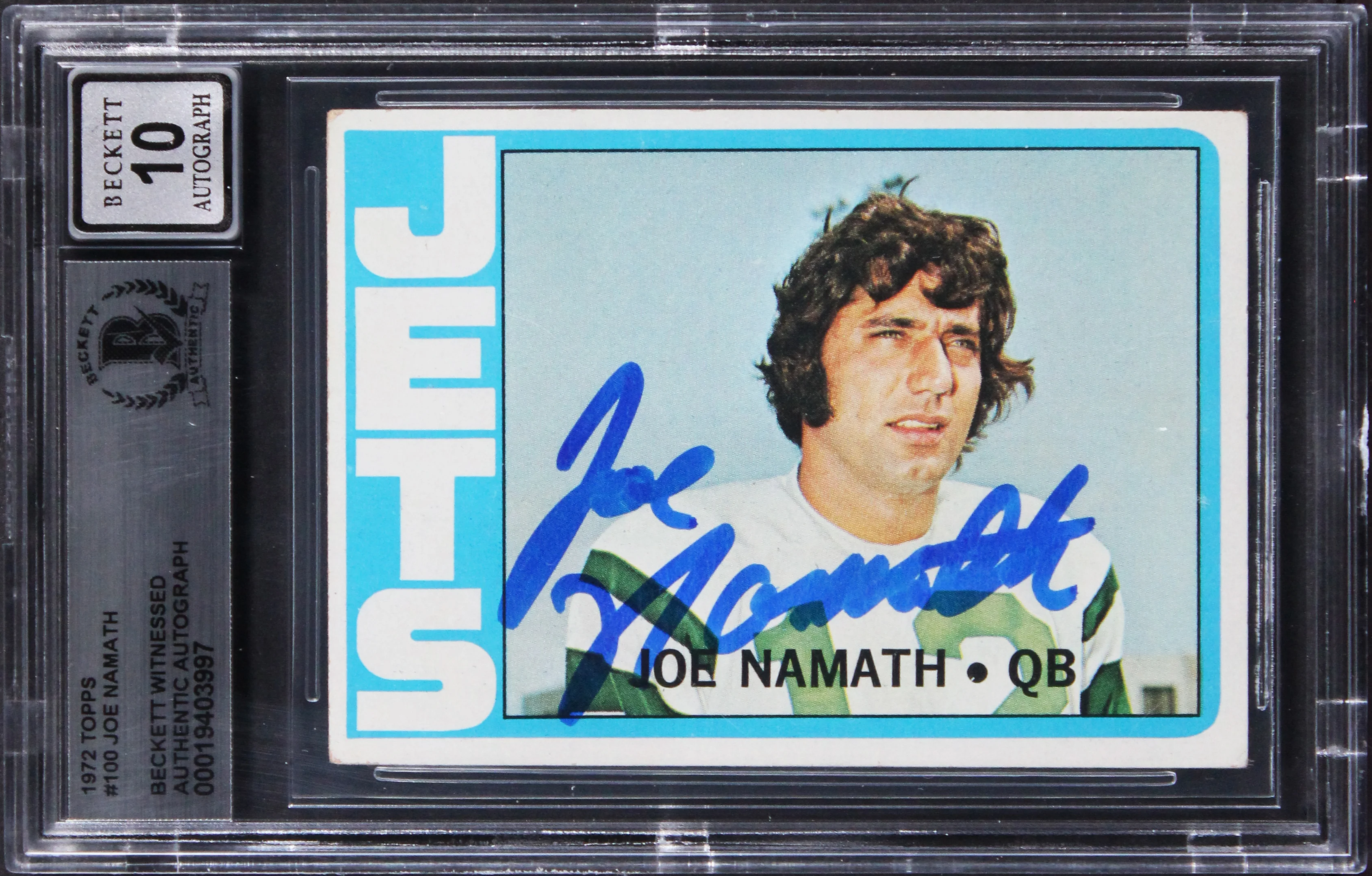 Jets Joe Namath Authentic Signed 1972 Topps #100 Card Auto 10! BAS Slabbed 1 - Image 2