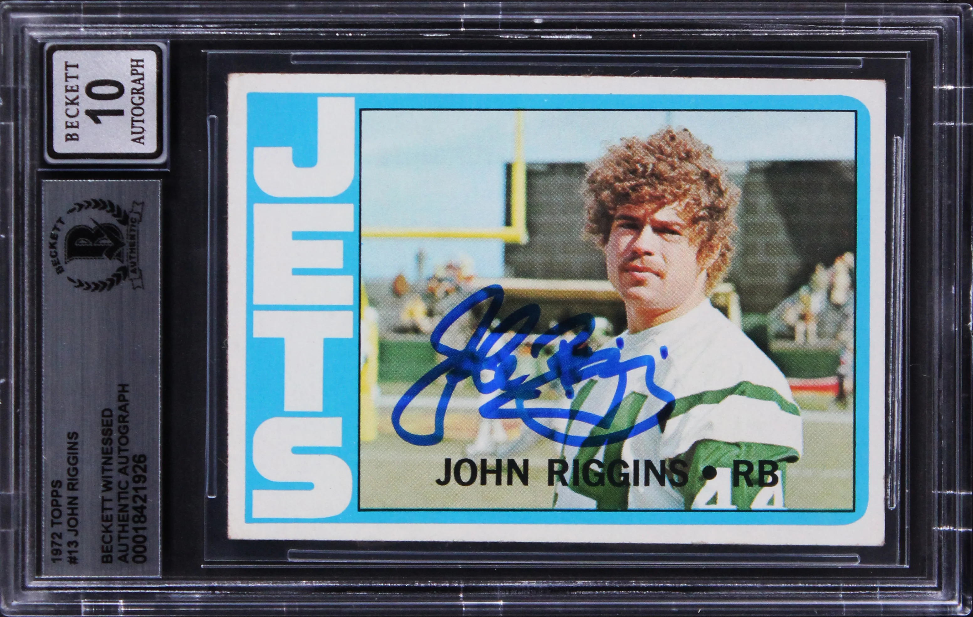 Jets John Riggins Signed 1972 Topps #13 Rookie Card Auto Grade 10! BAS Slabbed - Image 2
