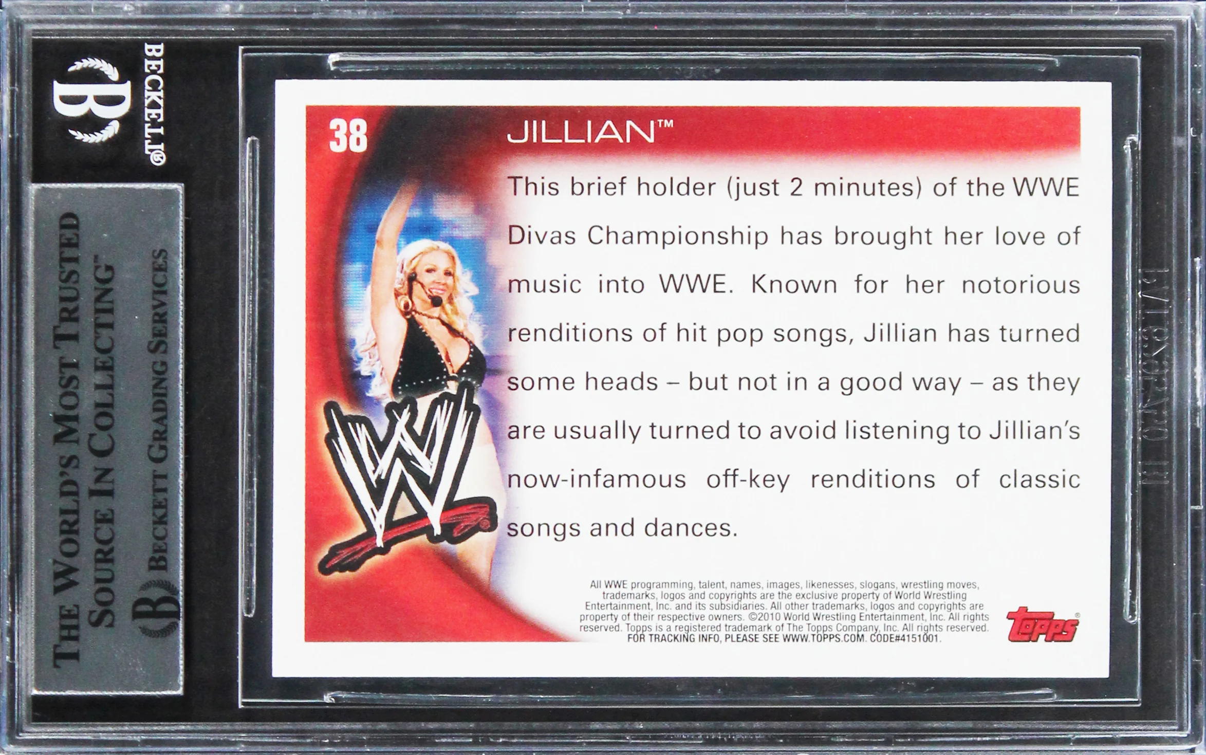 Jillian Hall Authentic Signed 2010 Topps WWE #38 Card BAS Slabbed - Image 3