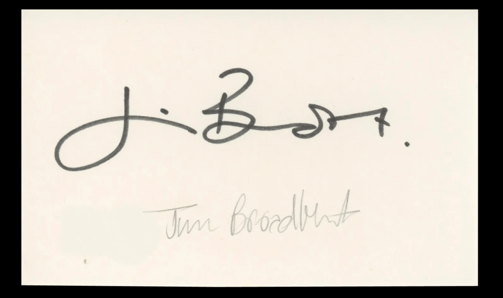 Jim Broadbent Life is Sweet Authentic Signed 3x5 Index Card BAS #BT02478