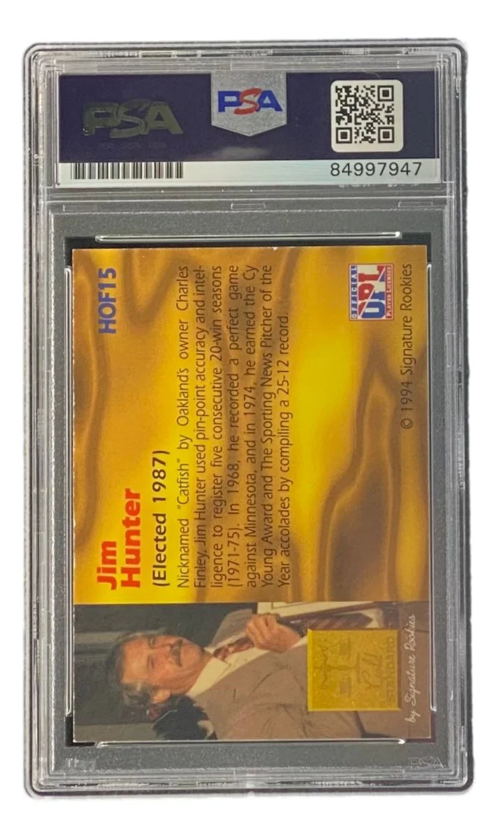 Jim Catfish Hunter Signed 1994 Sig Rookies #HOF15 Trading Card PSA/DNA Gem MT 10 - Image 2