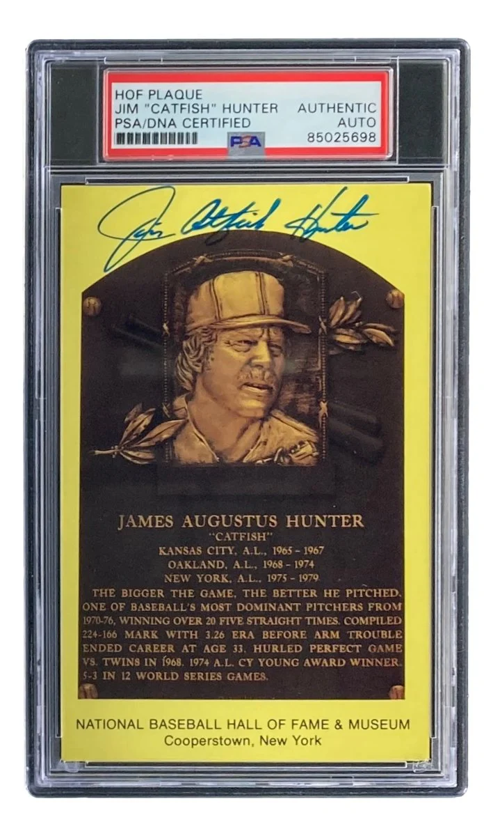 Jim Catfish Hunter Signed 4x6 New York Yankees HOF Plaque Card PSA/DNA 85025698 - Image 3