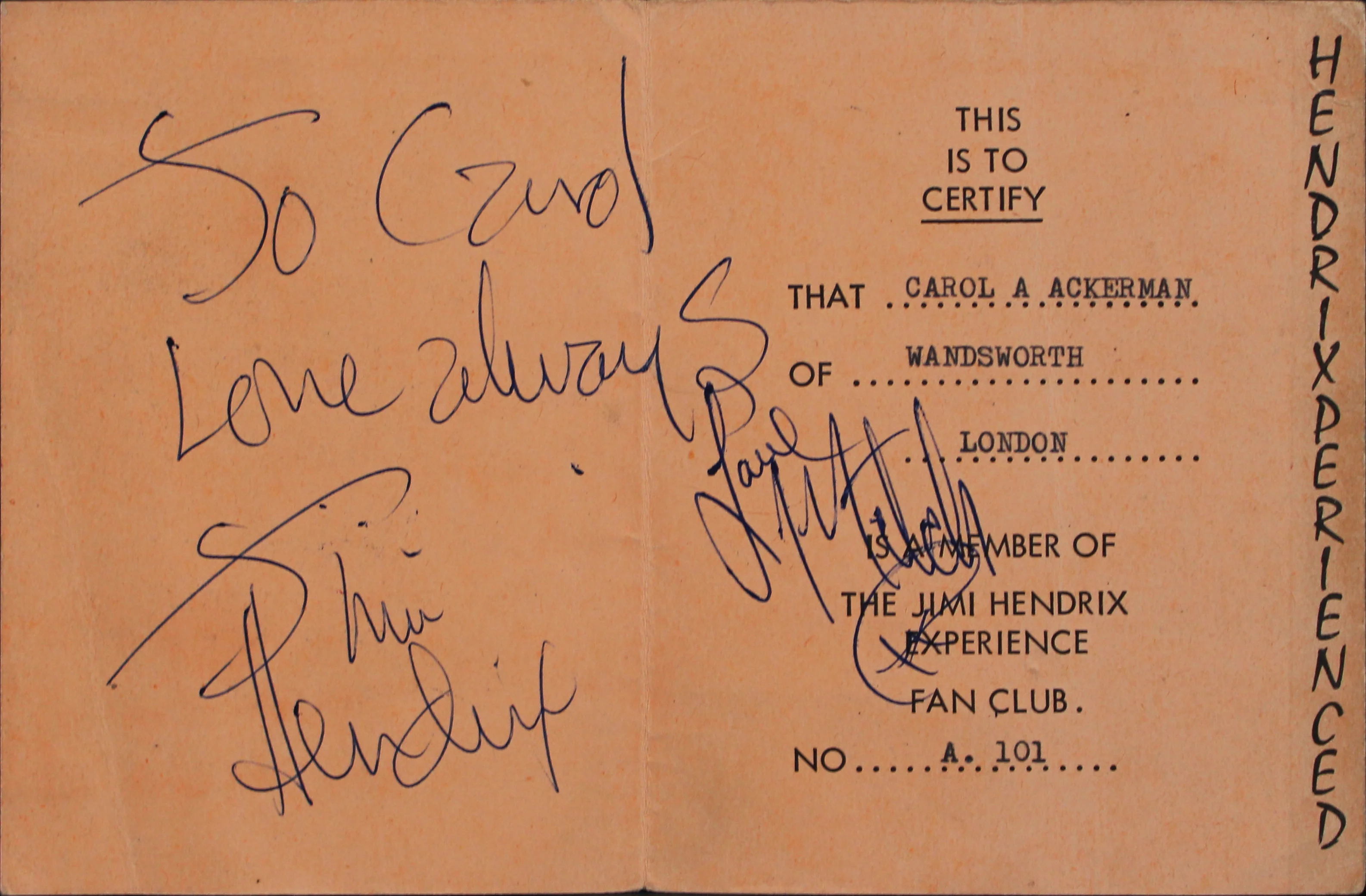 Jimi Hendrix "Love Always" Signed 1967 4.5x6.7 UK Fan Club Booklet BAS #AD85591 - Image 2
