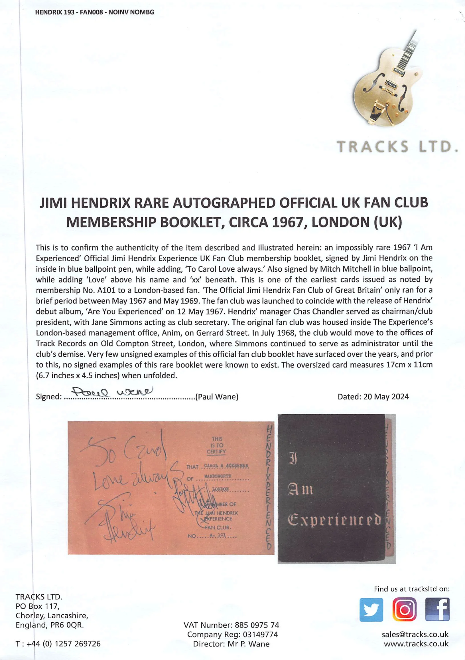 Jimi Hendrix "Love Always" Signed 1967 4.5x6.7 UK Fan Club Booklet BAS #AD85591 - Image 5