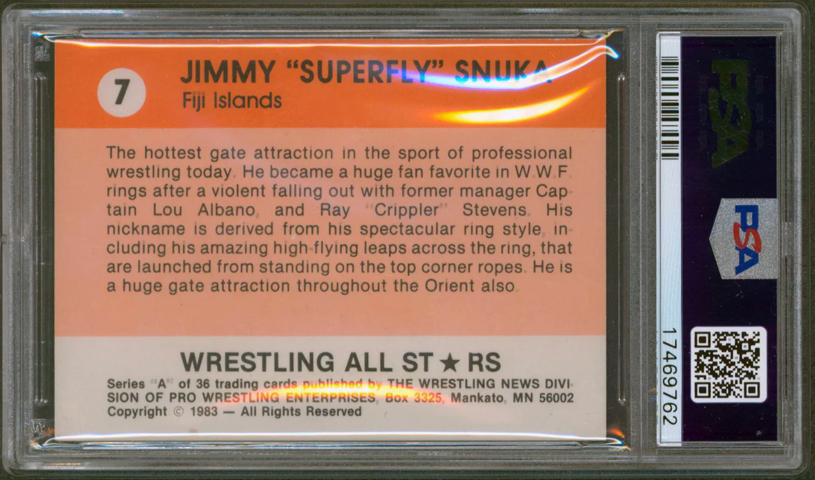 Jimmy Snuka Authentic Signed 1983 Wrestling All-Stars #7 Card PSA/DNA Slabbed - Image 3