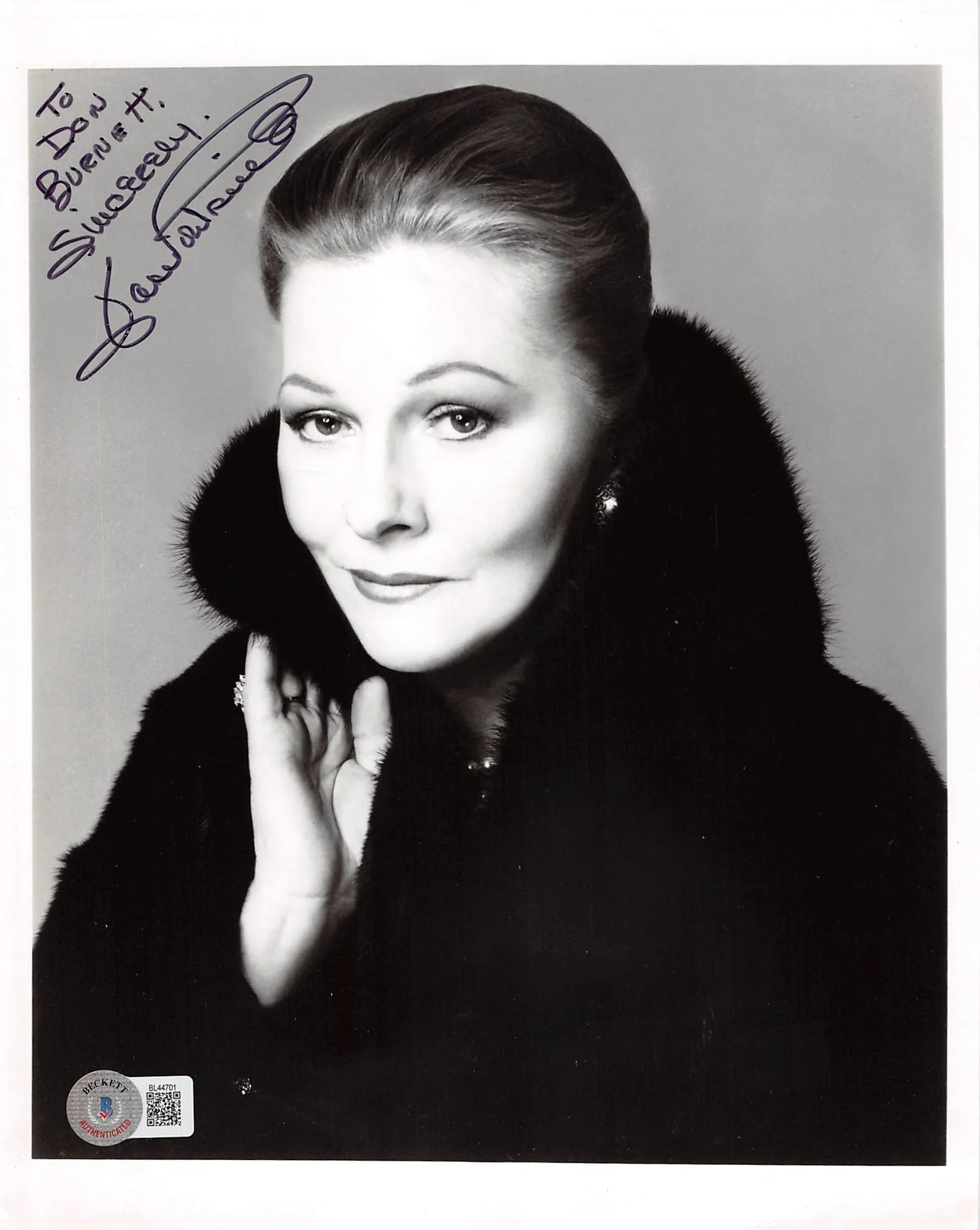 Joan Fontaine Suspicion "To Don Burnett" Signed 8x10 Photo BAS #BL44701