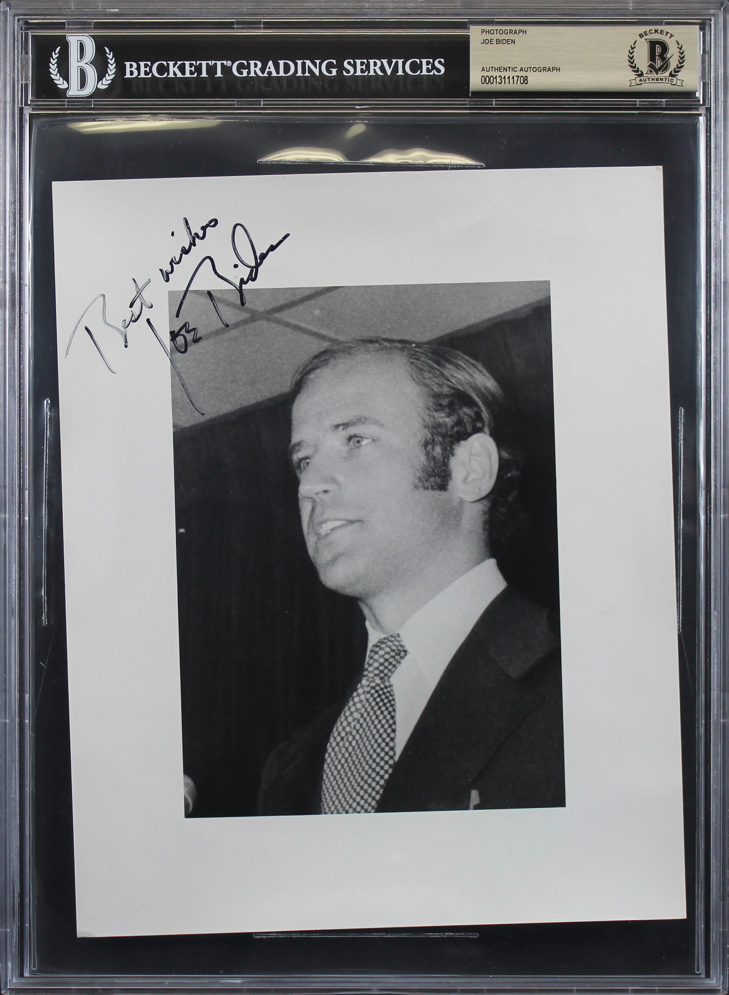 Joe Biden "Best Wishes" Signed 8x10 B&W Photo W/ Rare Vintage Auto BAS Slabbed - Image 2