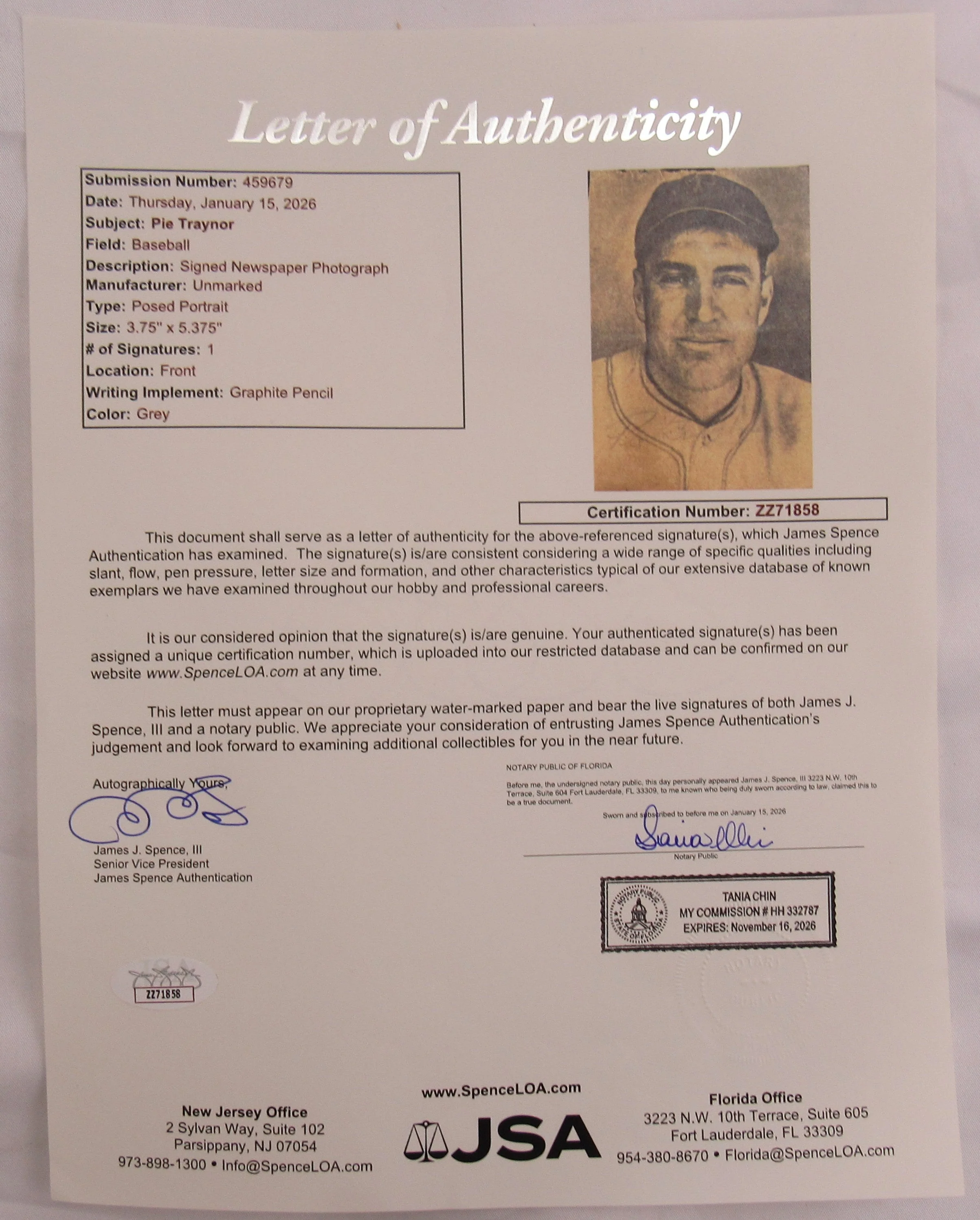 Pie Traynor Signed Auto Newspaper Photograph JSA LOA ZZ71858 - Image 3
