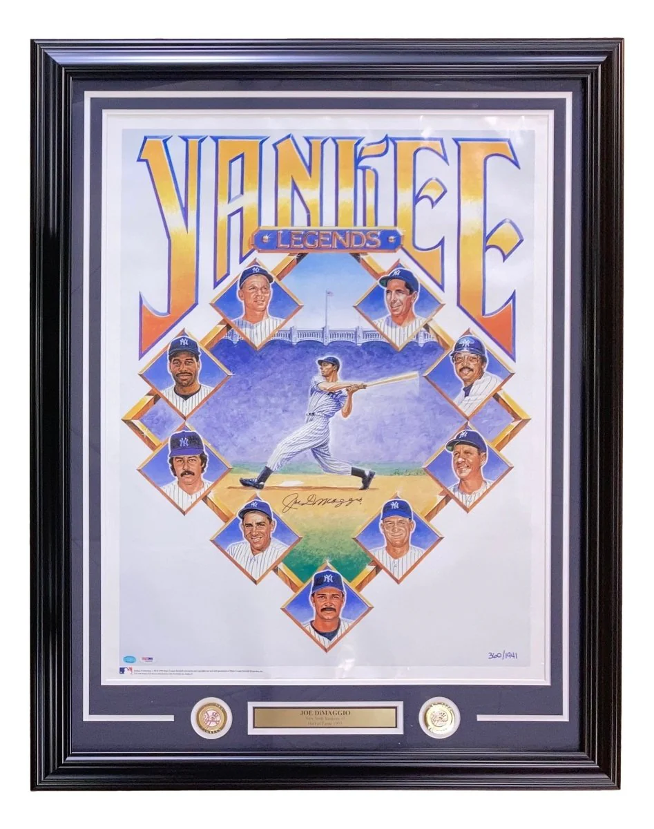Joe DiMaggio Signed Framed 24x32 New York Yankees Poster PSA LOA - Image 5