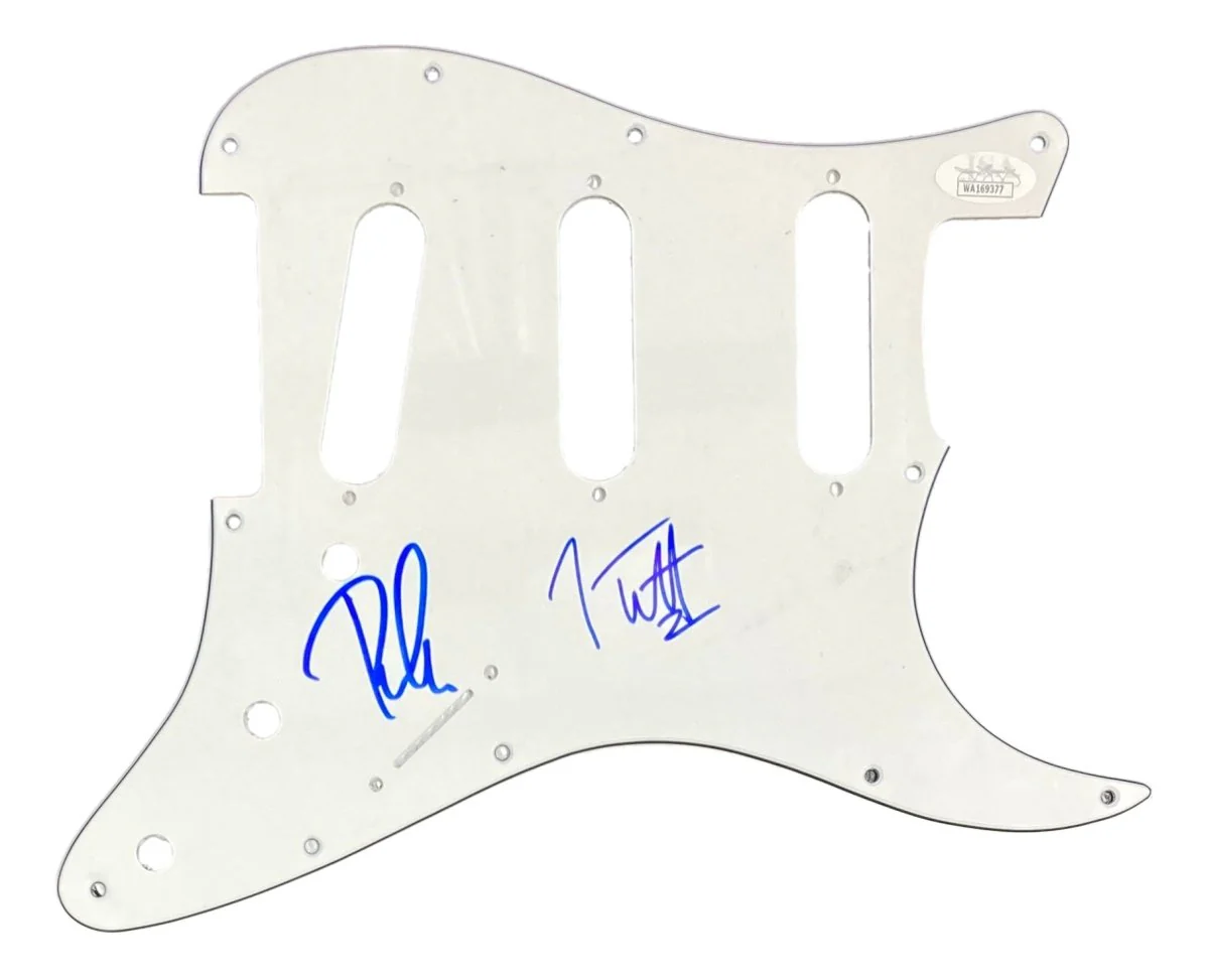 Joe Elliott Phil Collen Def Leppard Signed White Guitar Pick Guard JSA ITP
