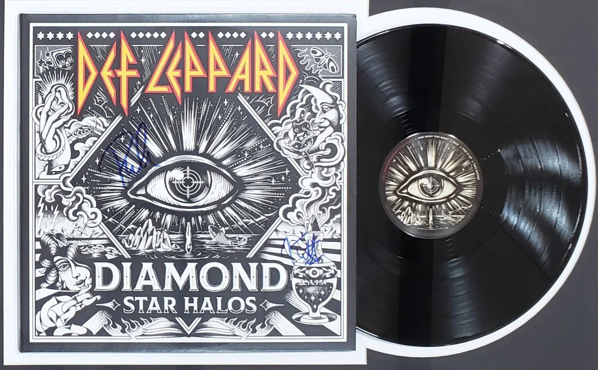 Joe Elliott Phil Collen Sign Frame Def Leppard '22 Diamond Star Halos Record JSA - Image 2