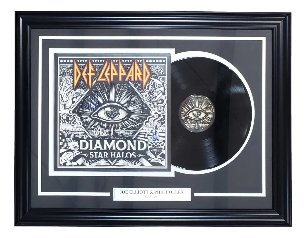 Joe Elliott Phil Collen Sign Frame Def Leppard '22 Diamond Star Halos Record JSA - Image 5