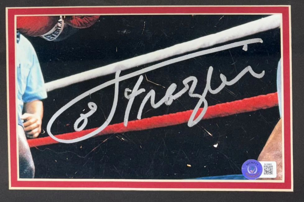 Joe Frazier Signed Framed Cut Signature w/ 8x10 vs Muhammad Ali Photo BAS - Image 2