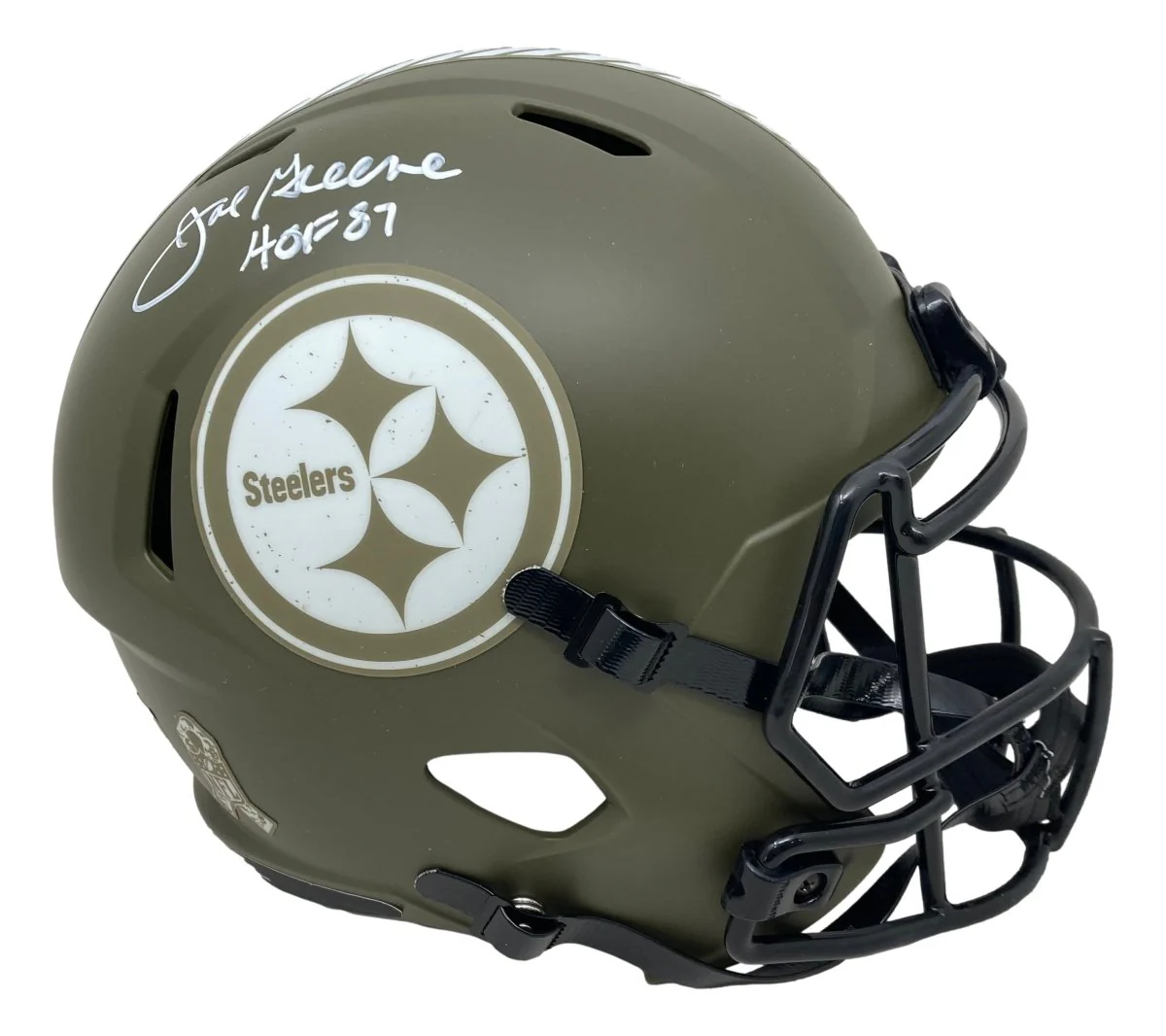 Joe Greene Signed Steelers FS Salute To Service Speed Replica Helmet HOF 87 BAS - Image 5
