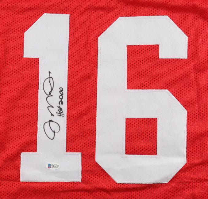 Joe Montana San Francisco Signed Red Football Jersey HOF 2000 JSA - Image 2