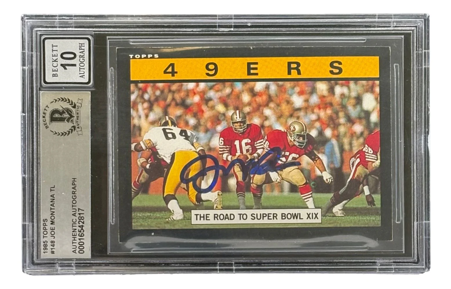 Joe Montana Signed 1985 Topps #148 San Francisco 49ers Trading Card BAS Auto 10
