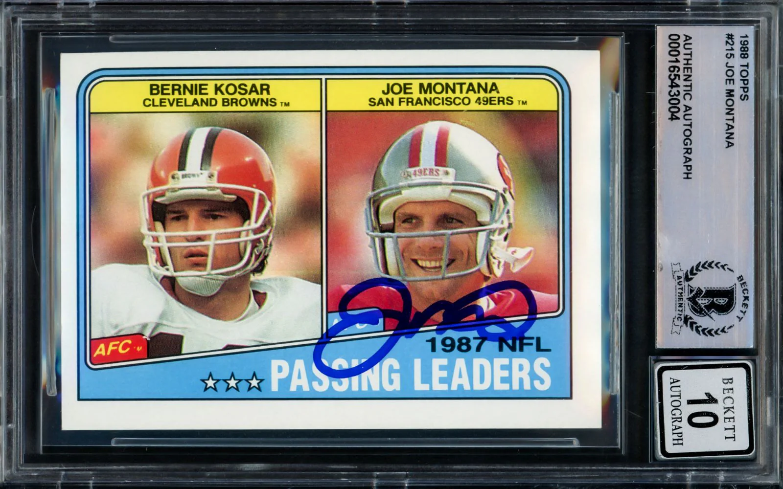 Joe Montana Signed 1988 Topps #215 San Francisco 49ers Trading Card BAS Auto 10