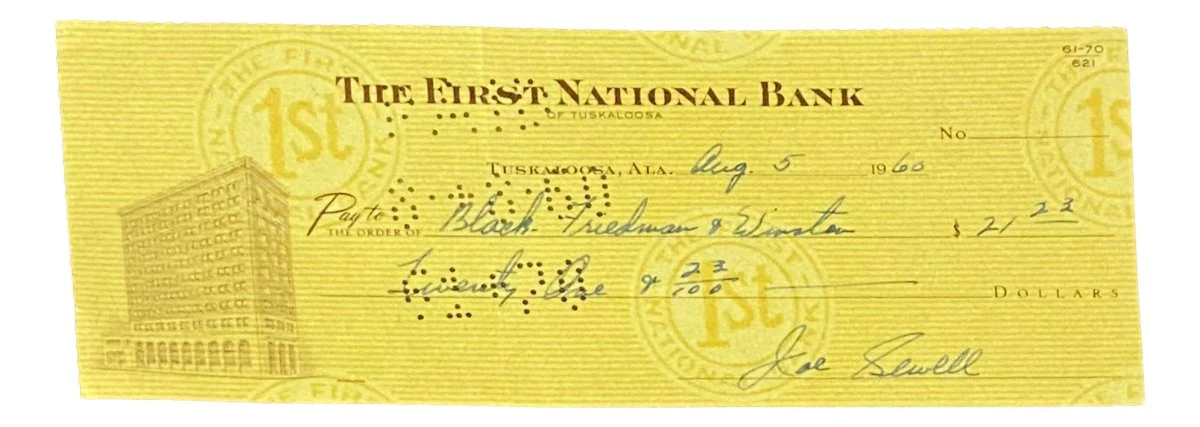 Joe Sewell Cleveland Signed August 5 1960 Bank Check BAS