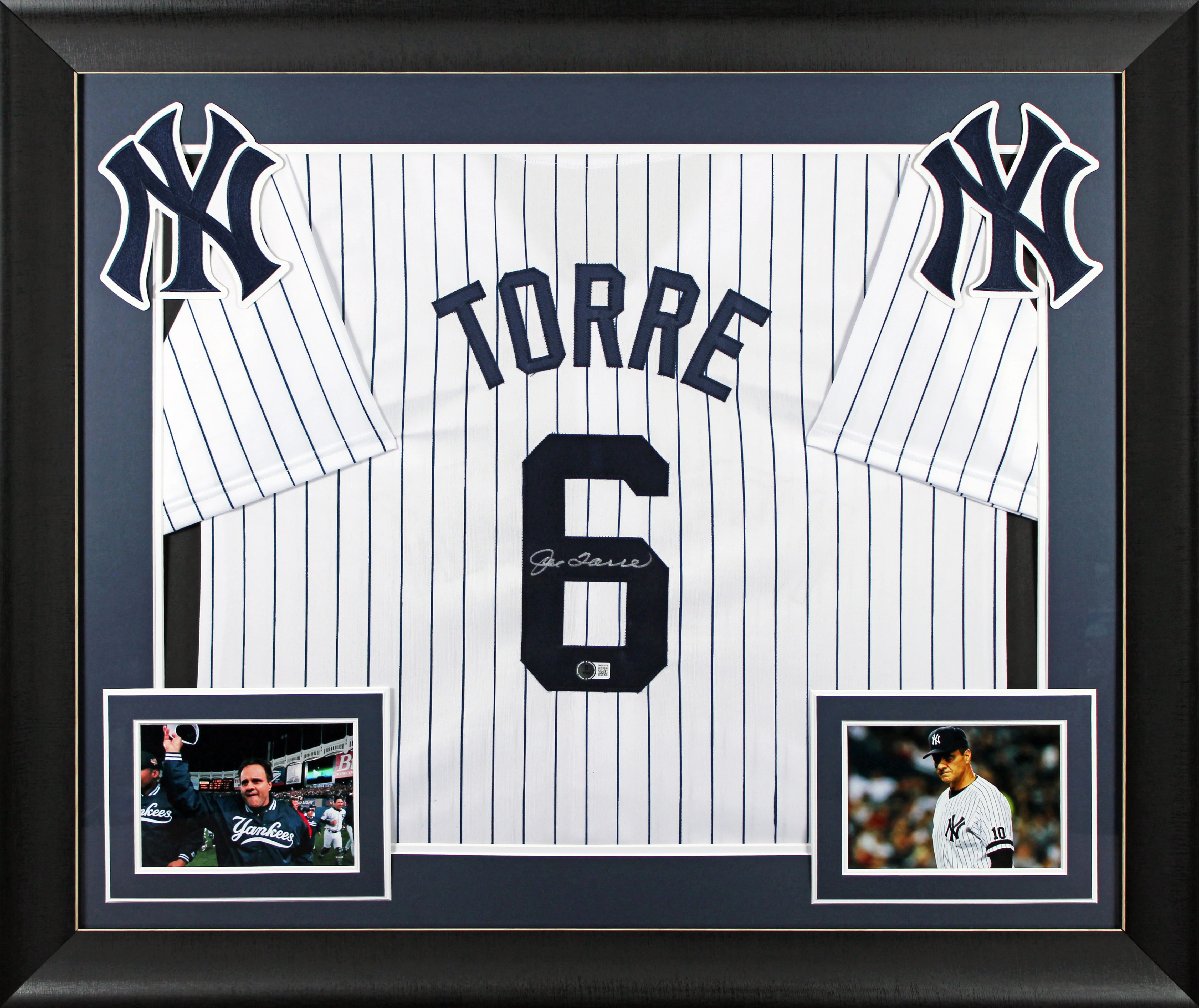 Joe Torre Authentic Signed White Pinstripe Pro Style Framed Jersey BAS Witnessed