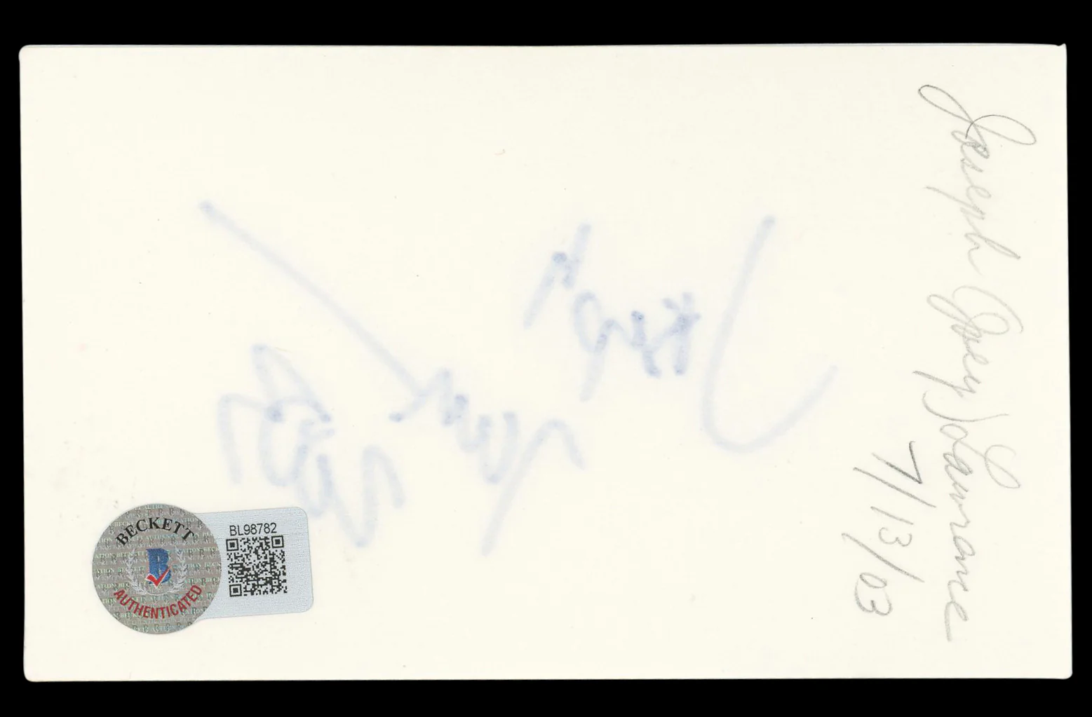 Joey Lawrence Blossom "2003" Authentic Signed 3x5 Index Card BAS #BL98782 - Image 3