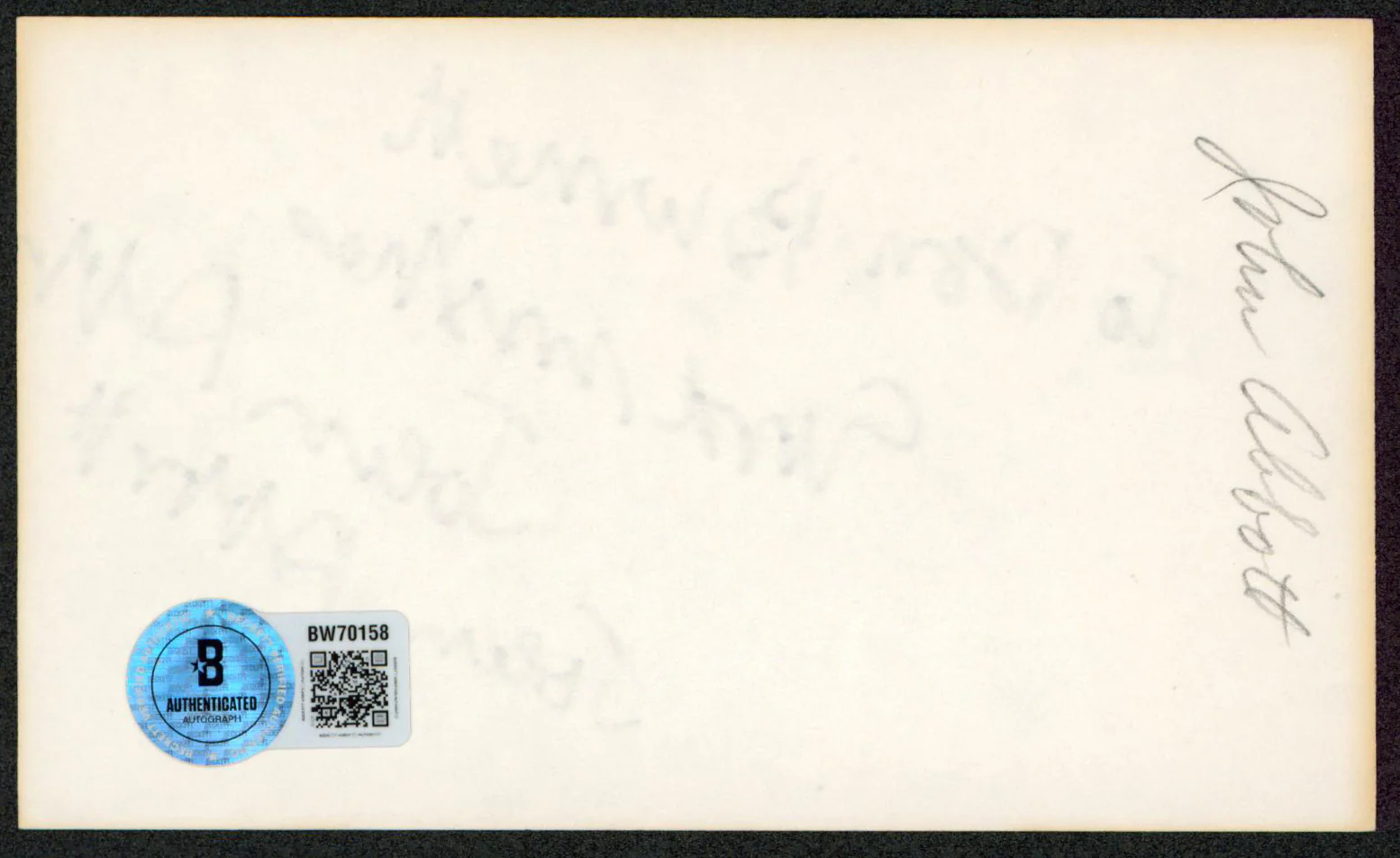 John Abbott Jane Eyre "To Don Good Wishes" 2x Signed 3x5 Index Card BAS #BW70158 - Image 3