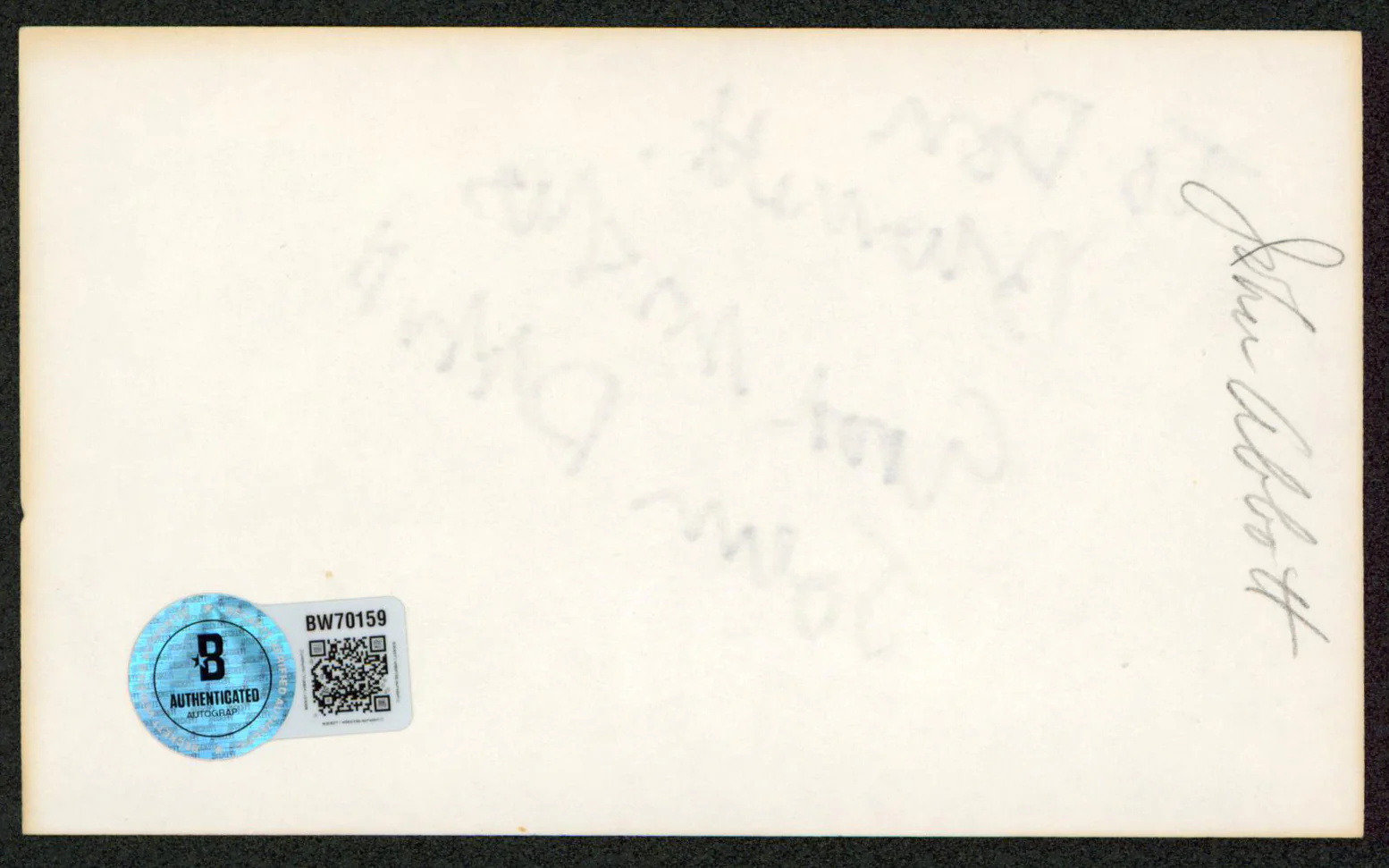 John Abbott Jane Eyre "To Don Good Wishes" Signed 3x5 Index Card BAS #BW70159 - Image 3