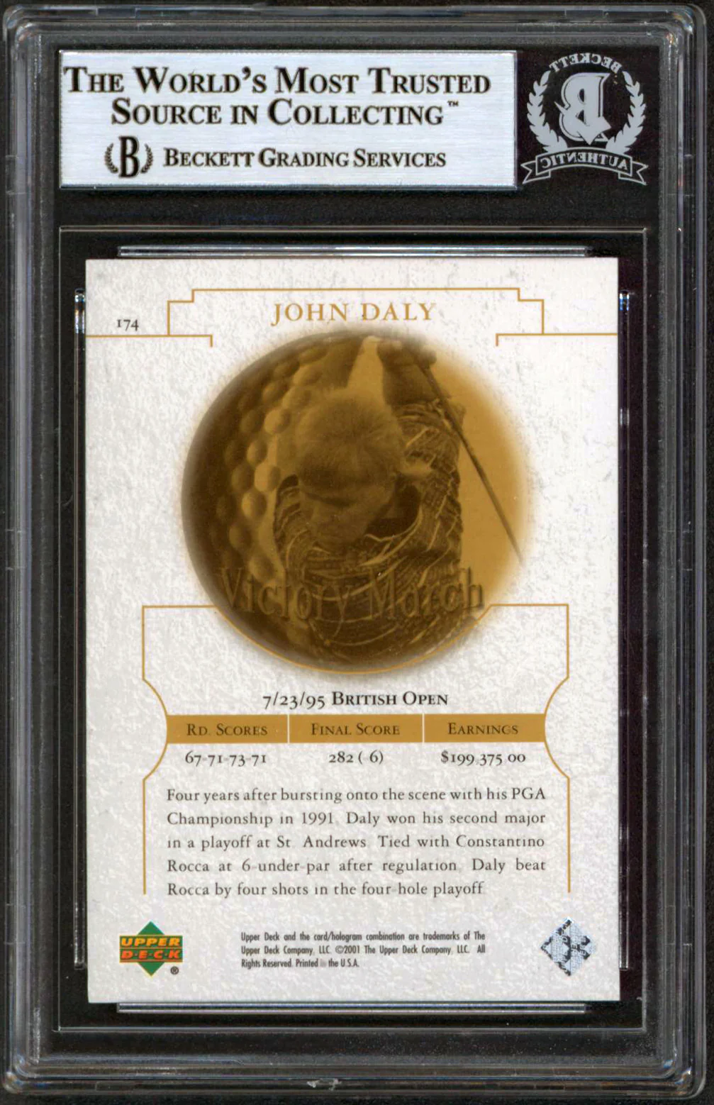 John Daly Authentic Signed 2001 Upper Deck #174 Card Autographed BAS Slabbed - Image 3