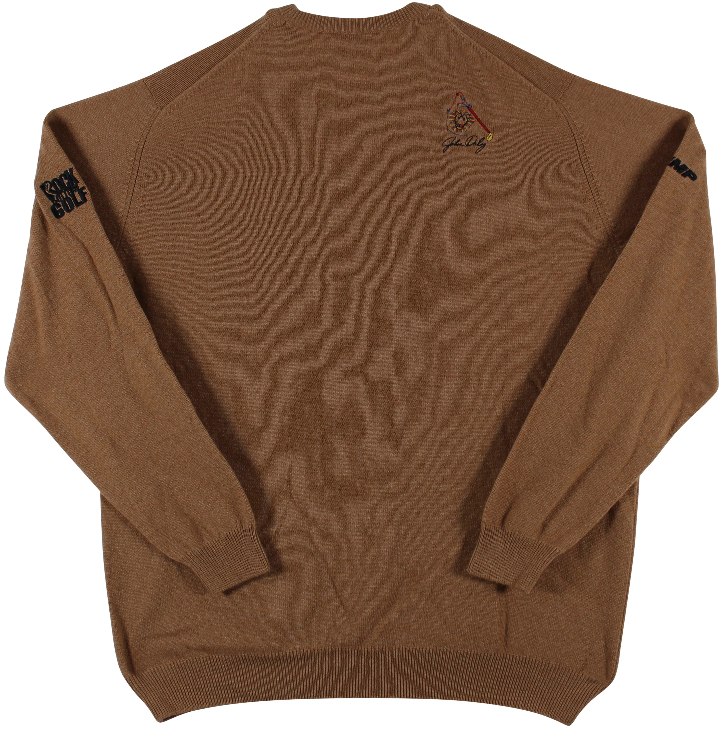 John Daly Signed Match Worn Brown Johnstons of Elgin Cashmere Sweater BAS - Image 4