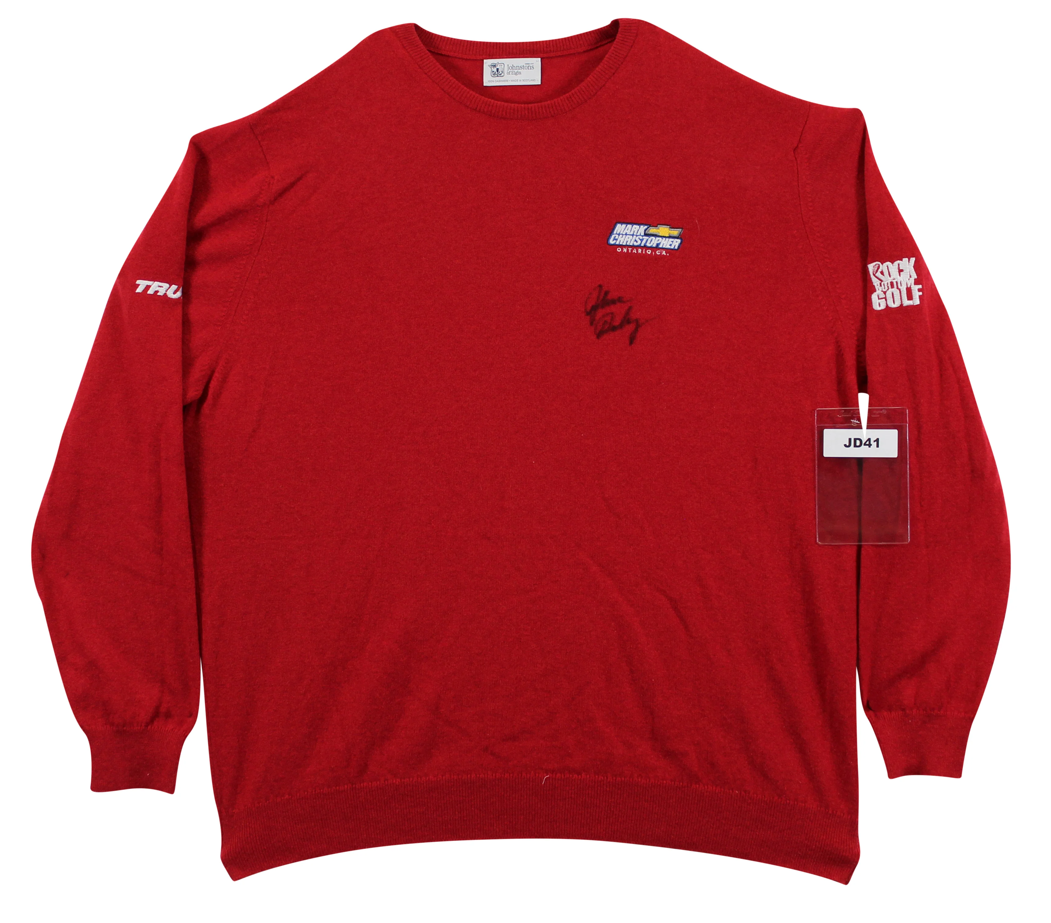 John Daly Signed Match Worn Red Johnstons of Elgin Cashmere Sweater BAS #BH00306