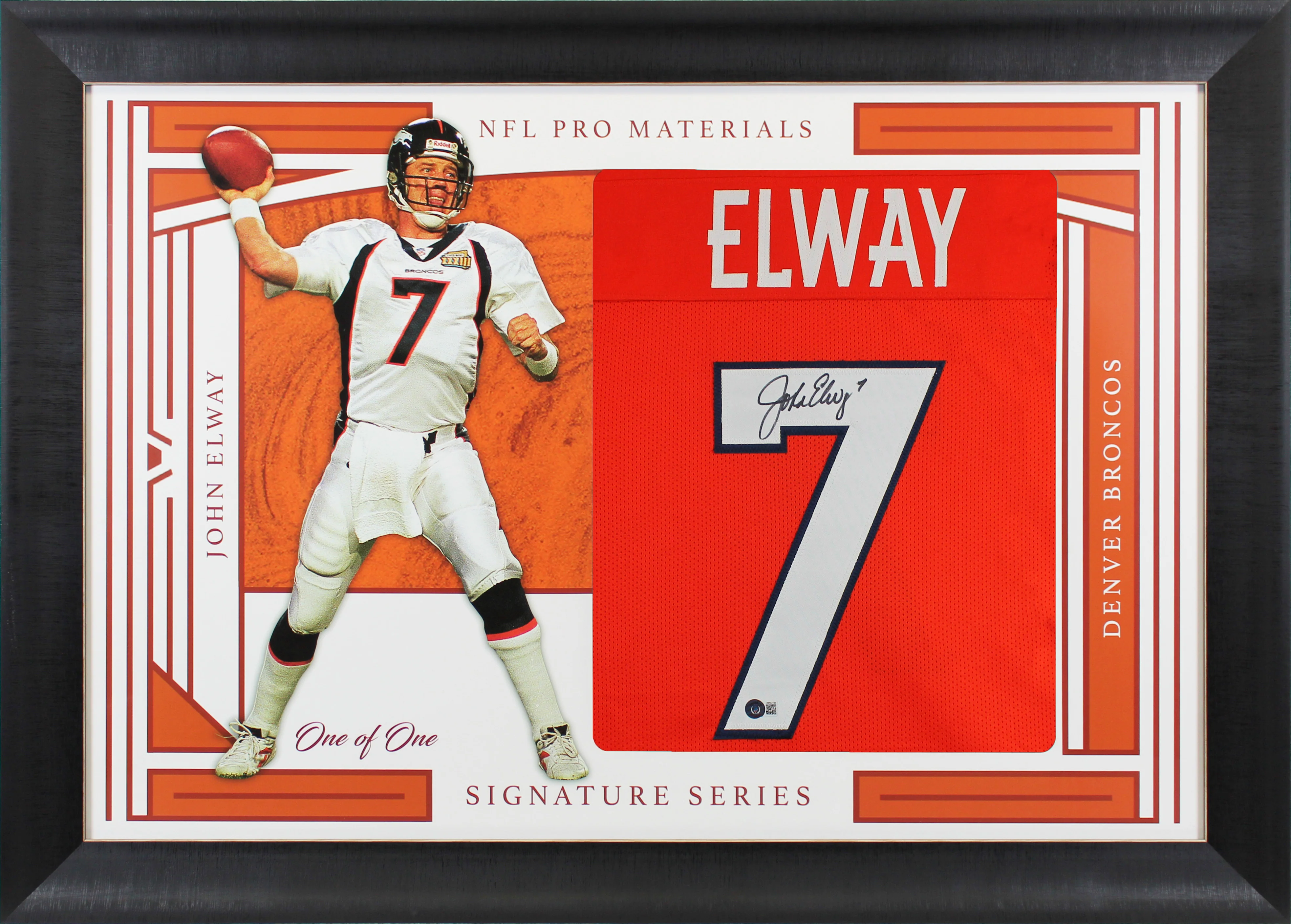 John Elway Authentic Signed One of One Jersey Framed Display BAS Witnessed 3