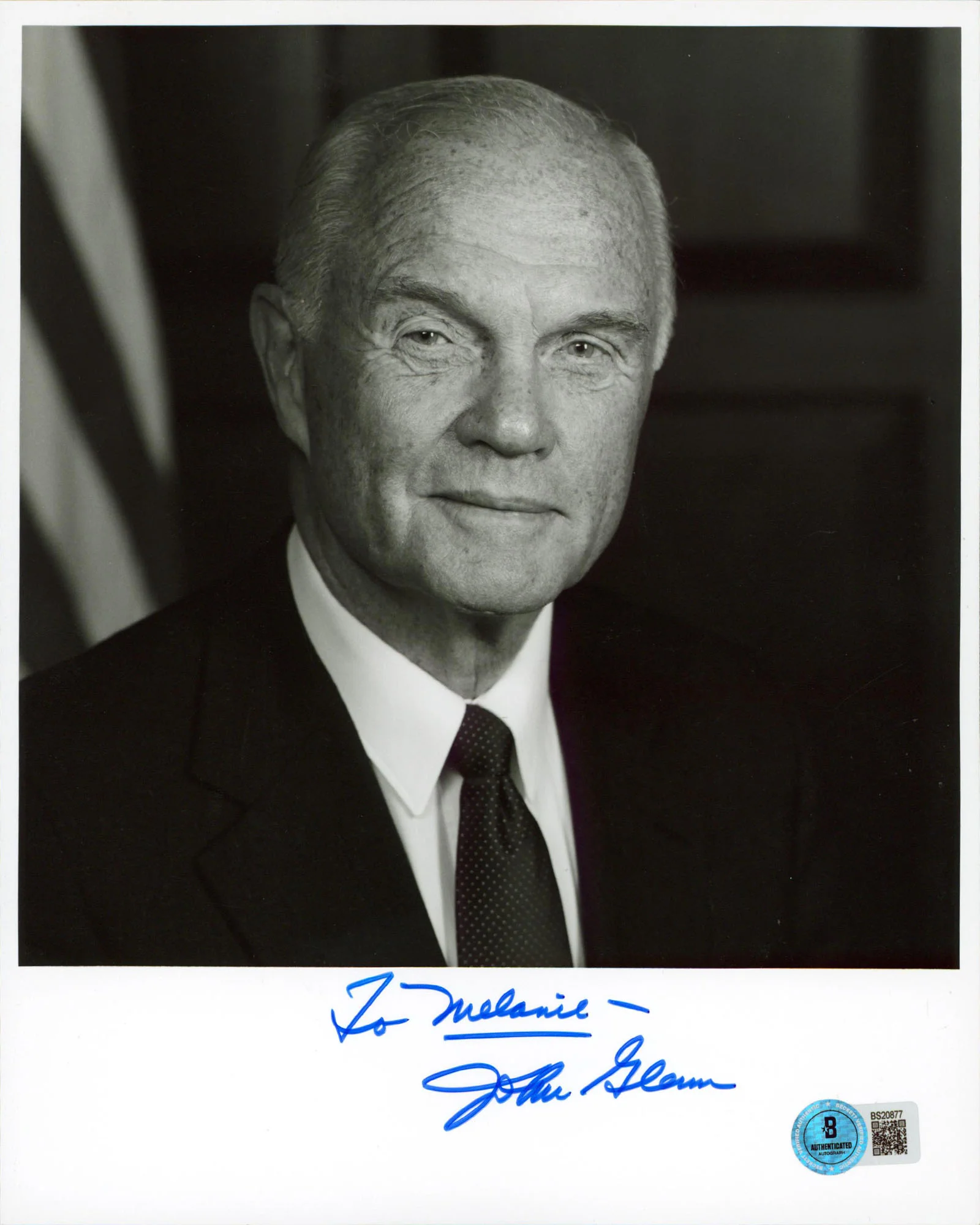 John Glenn NASA Astronaut "To Melanie" Signed 8x10 Vertical Photo BAS #BS20877 - Image 2
