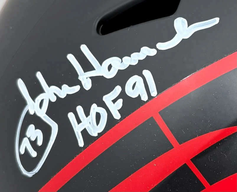 John Hannah Signed New England Patriots FS Eclipse Replica Helmet HOF 91 Radke - Image 2
