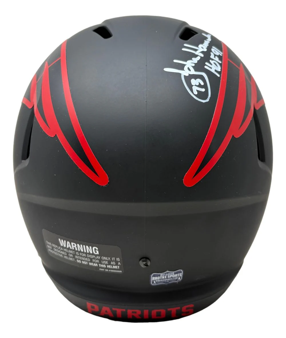 John Hannah Signed New England Patriots FS Eclipse Replica Helmet HOF 91 Radke - Image 3