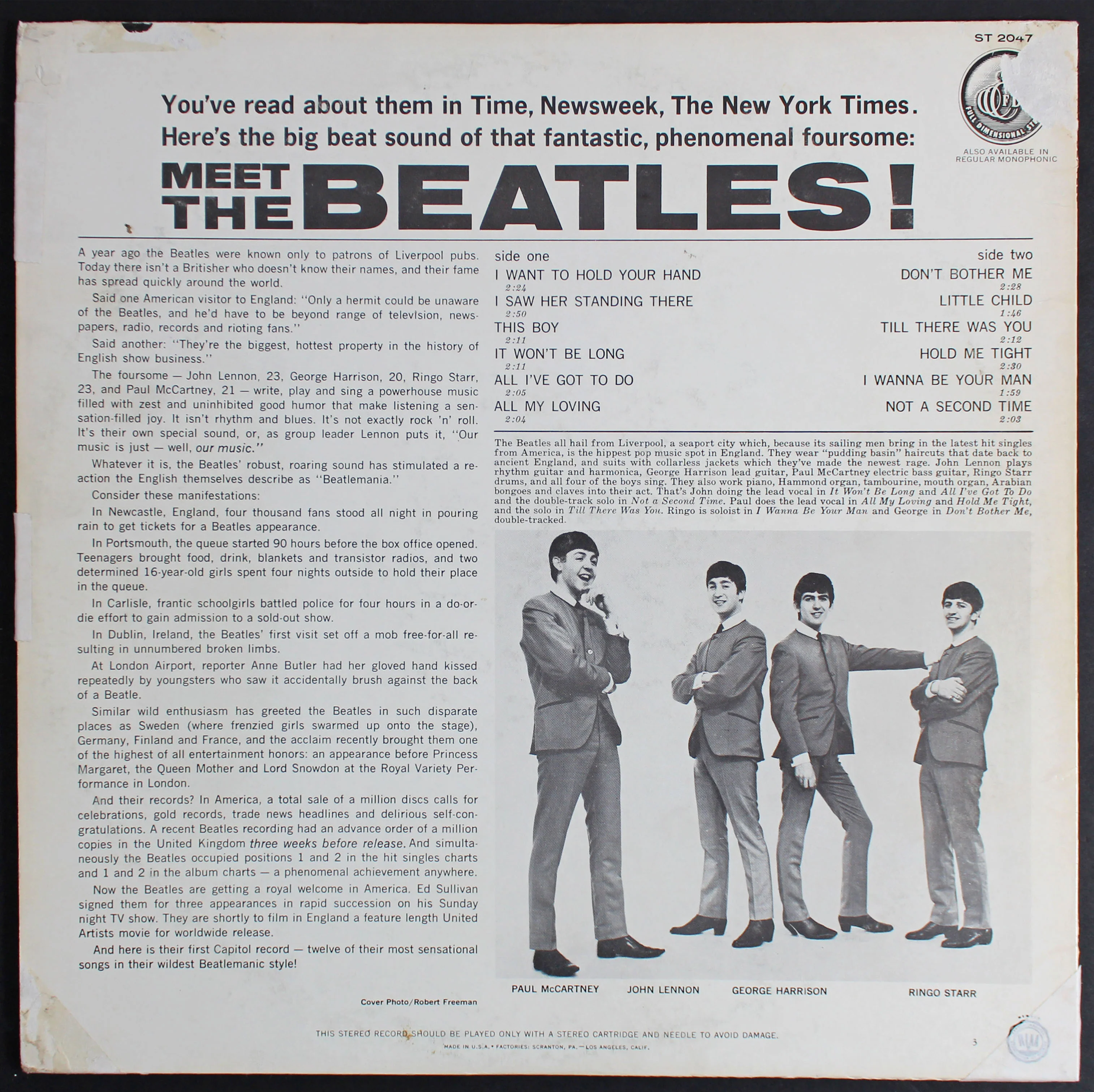 John Lennon Authentic Signed Meet The Beatles Album Cover Caiazzo & BAS #A57923 - Image 4