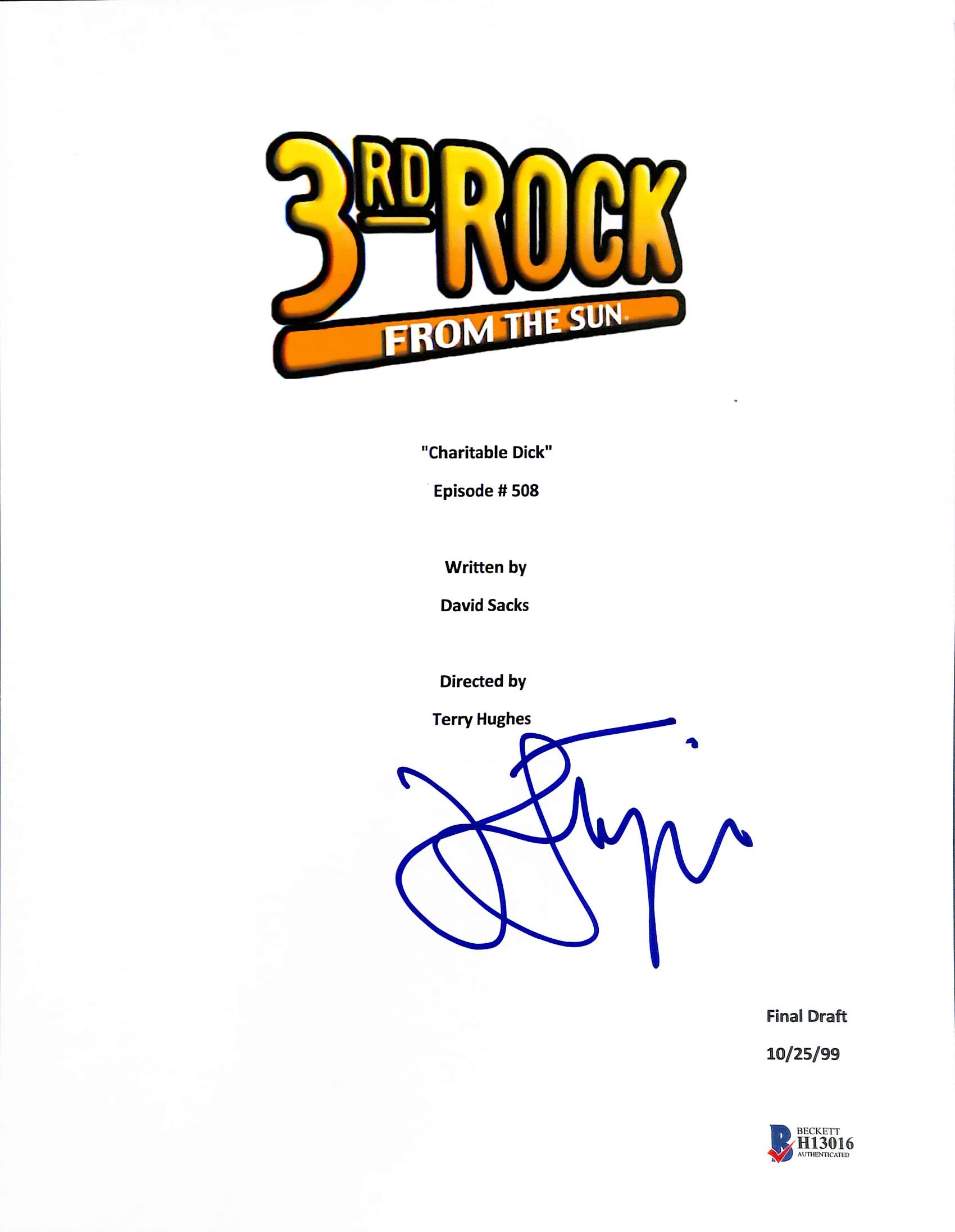John Lithgow Authentic Signed 3rd Rock From The Sun TV Script Cover BAS #H13016 - Image 2